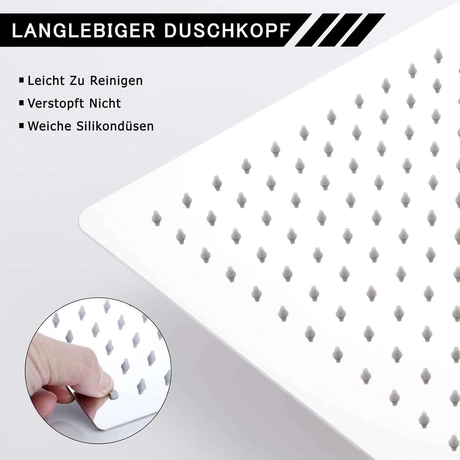 Duschkopf Regendusche 40x40cm/16 Zoll Quadrat, 304 Edelstahl Regendusche Duschkopf Wassersparender mit 324 Silikondüsen mit Antikalk-Funktion