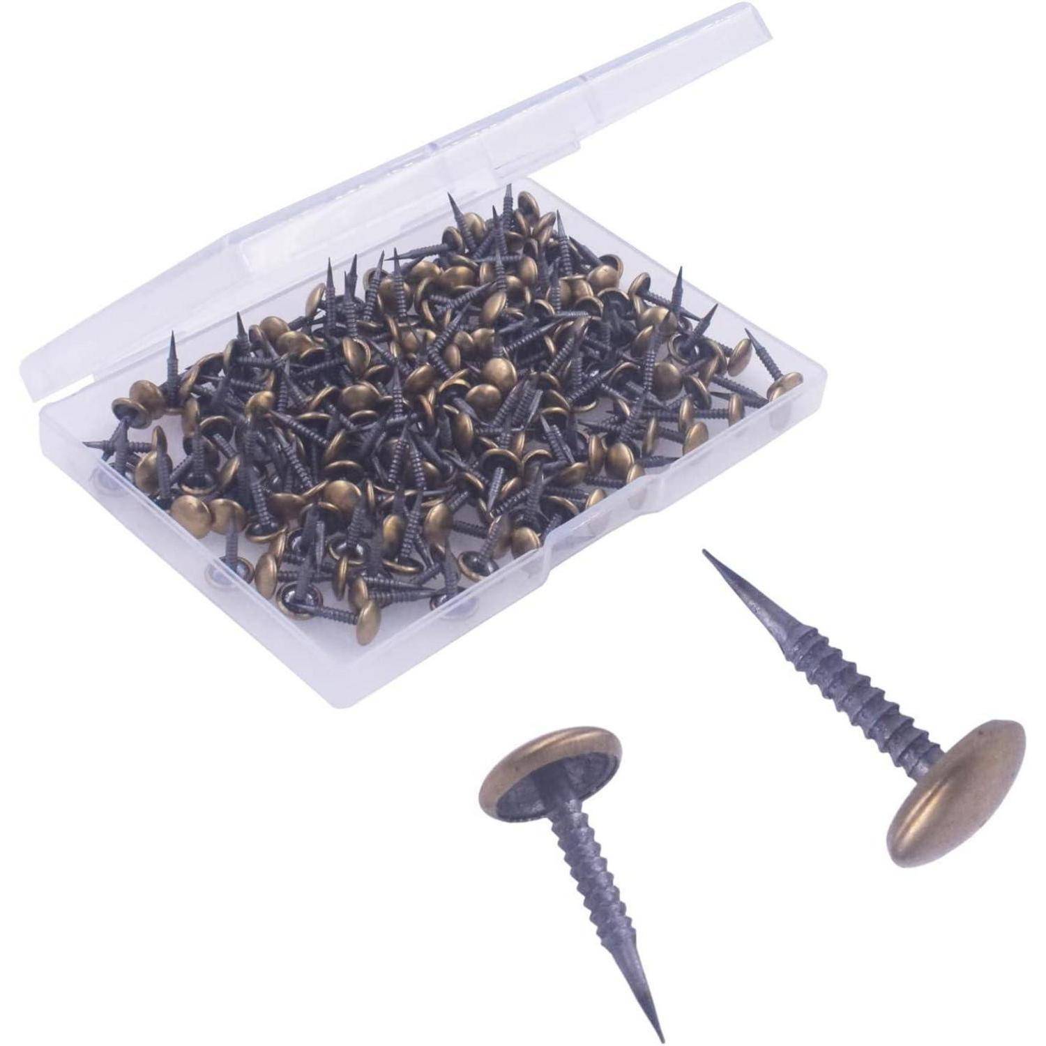 OMOTOOL Antike Polsternägel (200 Stücke), Dekorative Nägel für Möbel und Hand werksprojekte,Messing beschichtete Nägel Kopf