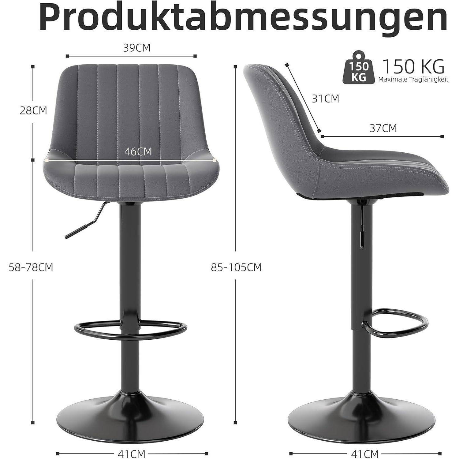 Barhocker 2er Set drehbar höhenverstellbar dunkelgrau in Lederoptik