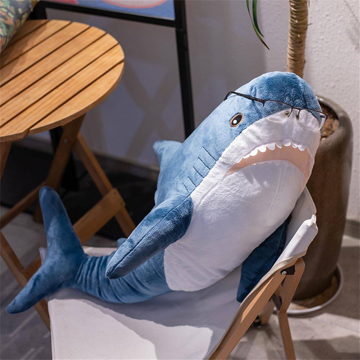 Niedlicher Hai Wal Plüschtier Stofftier Kuscheltier Weiches Kissen Puppe Wurfkissen, als und Dekoration Geschenk für Kinder (40 cm,Blau) 40 cm Blau