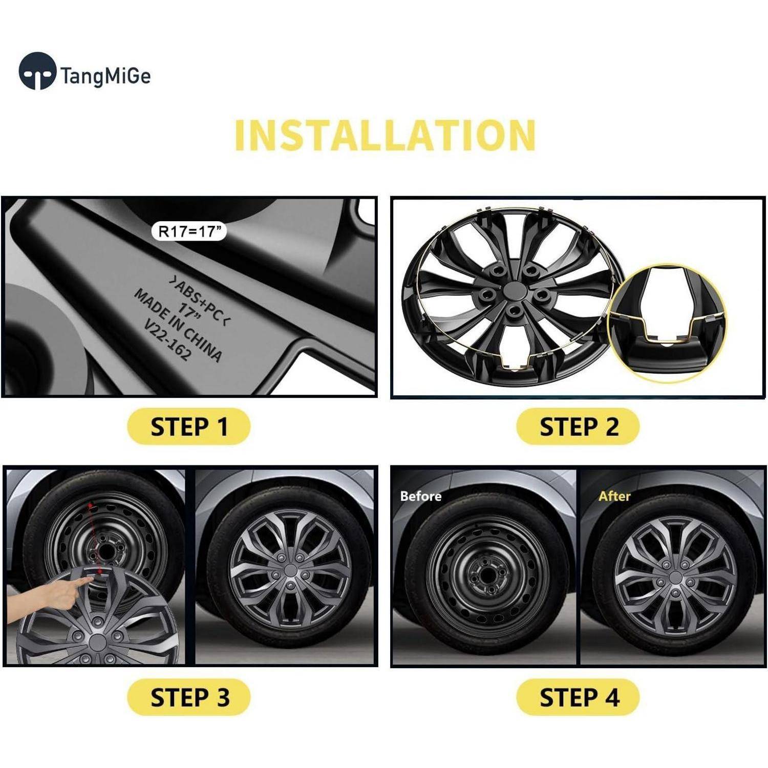 TangMiGe Universal Radkappen für 17 Zoll Räder, 17" Radzierblenden 4er Set, Radblenden (Grau, 17 Zoll) Grau 17 Zoll