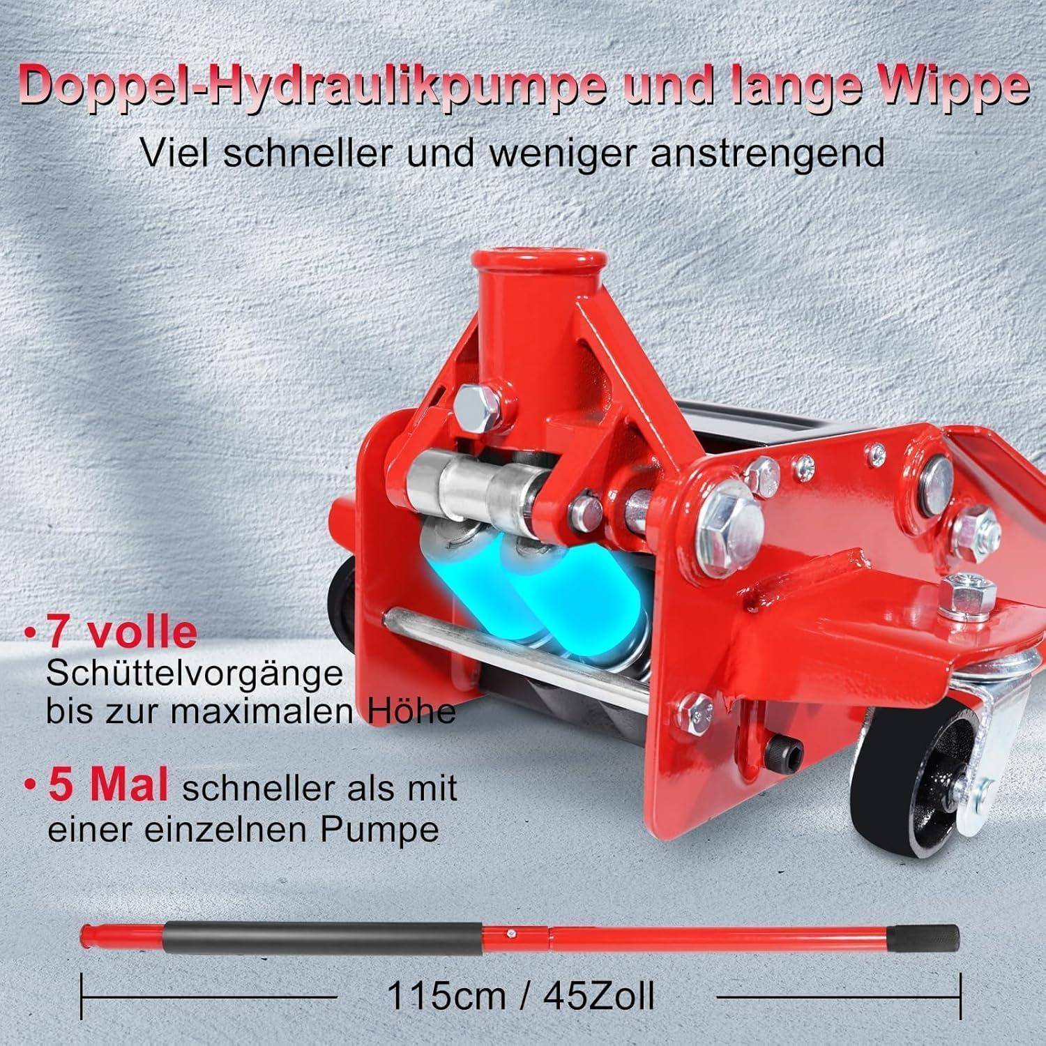 HYCHIKA Wagenheber 3t Car Jack, Rangierwagenheber 505mm, Wagenheber Hydraulisch 3t, Trolley Jack, Ultra Low Profile mit