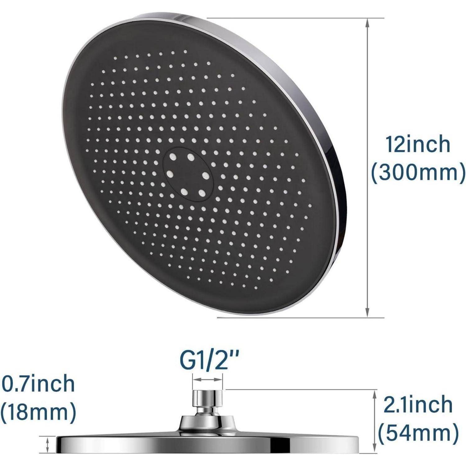 Großer Duschkopf Regendusche, 12 Zoll Kopfbrause Regendusche Gross Runder, Groß Duschkopf xxl Regen 360° Verstellbarer 12 Zoll Chrom, Regenmodus