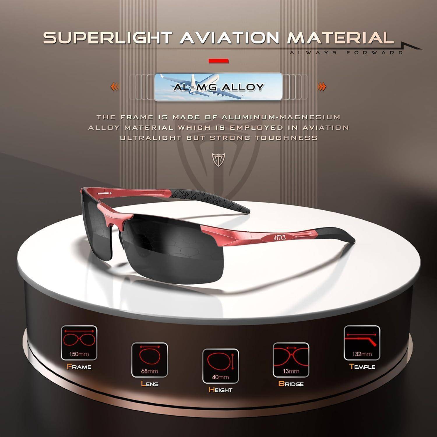 Produktanzeige für Sonnenbrillen mit der Bezeichnung „Superlight Aviation Material