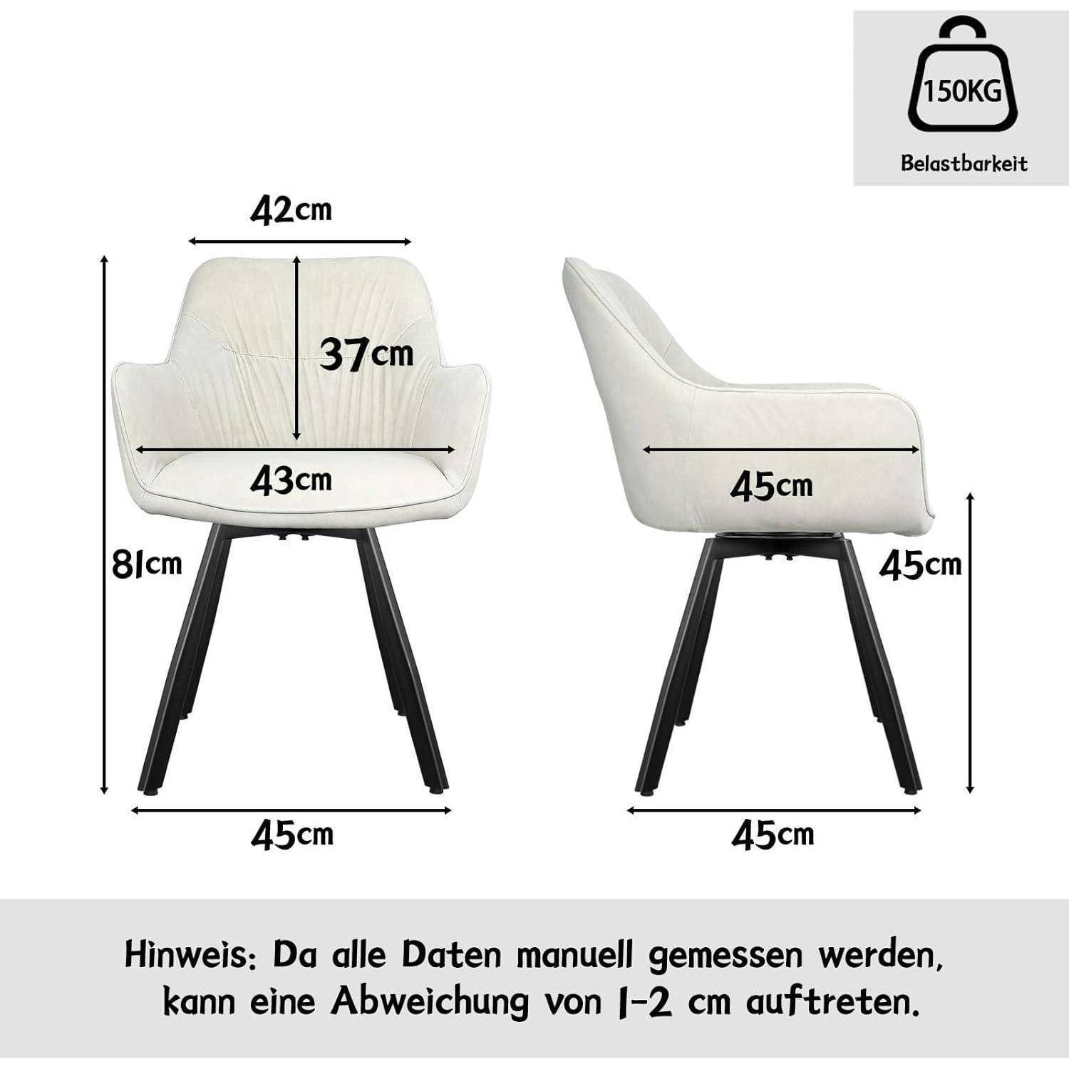 LEWE Esszimmerstühle 4er Set Drehbar, 180° Drehstuhl, Ergonomisch Polsterstuhl, Küchenstühle mit Armlehne, Metallbeine, Kurzflor-Stoff für Esszim