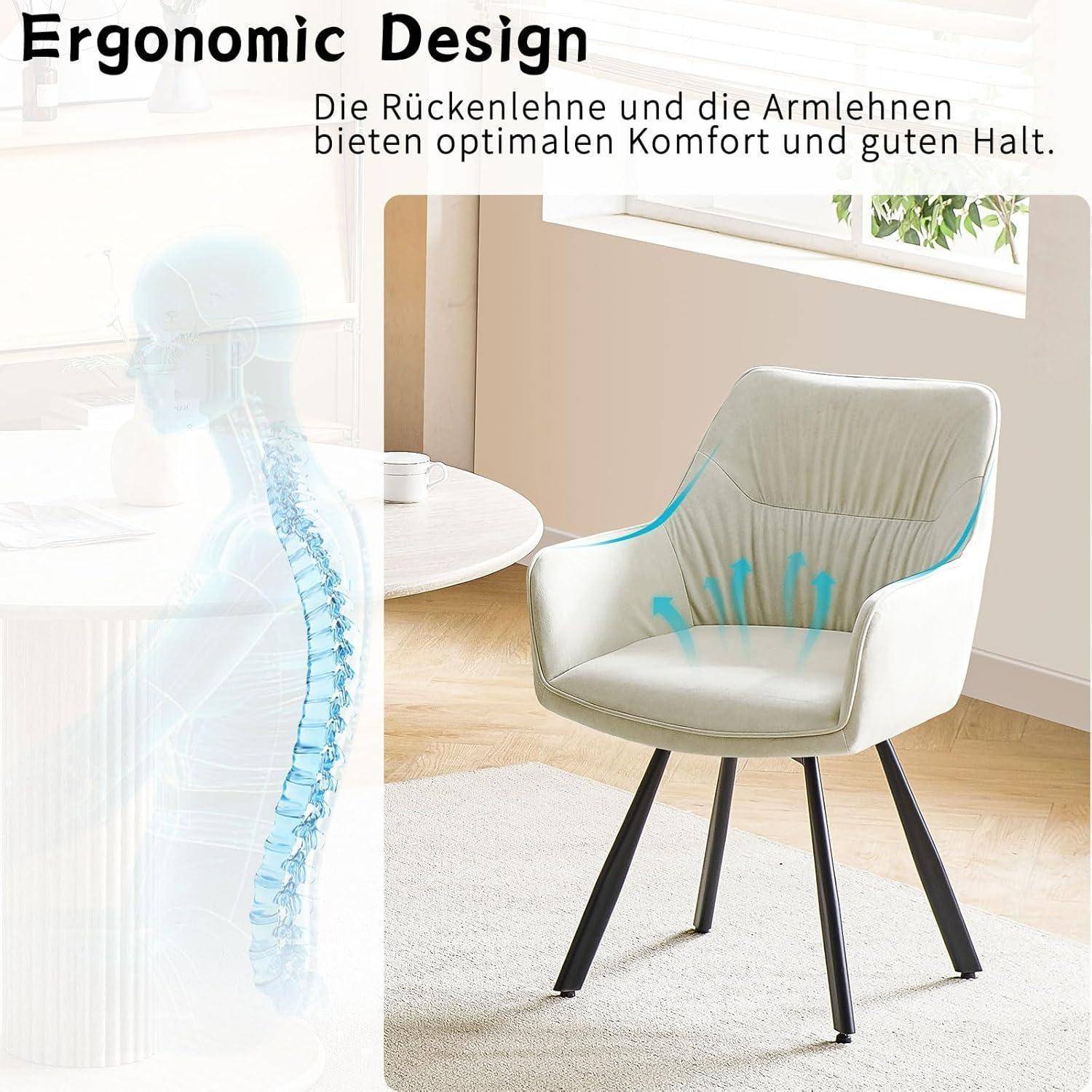 LEWE Esszimmerstühle 4er Set Drehbar, 180° Drehstuhl, Ergonomisch Polsterstuhl, Küchenstühle mit Armlehne, Metallbeine, Kurzflor-Stoff für Esszim