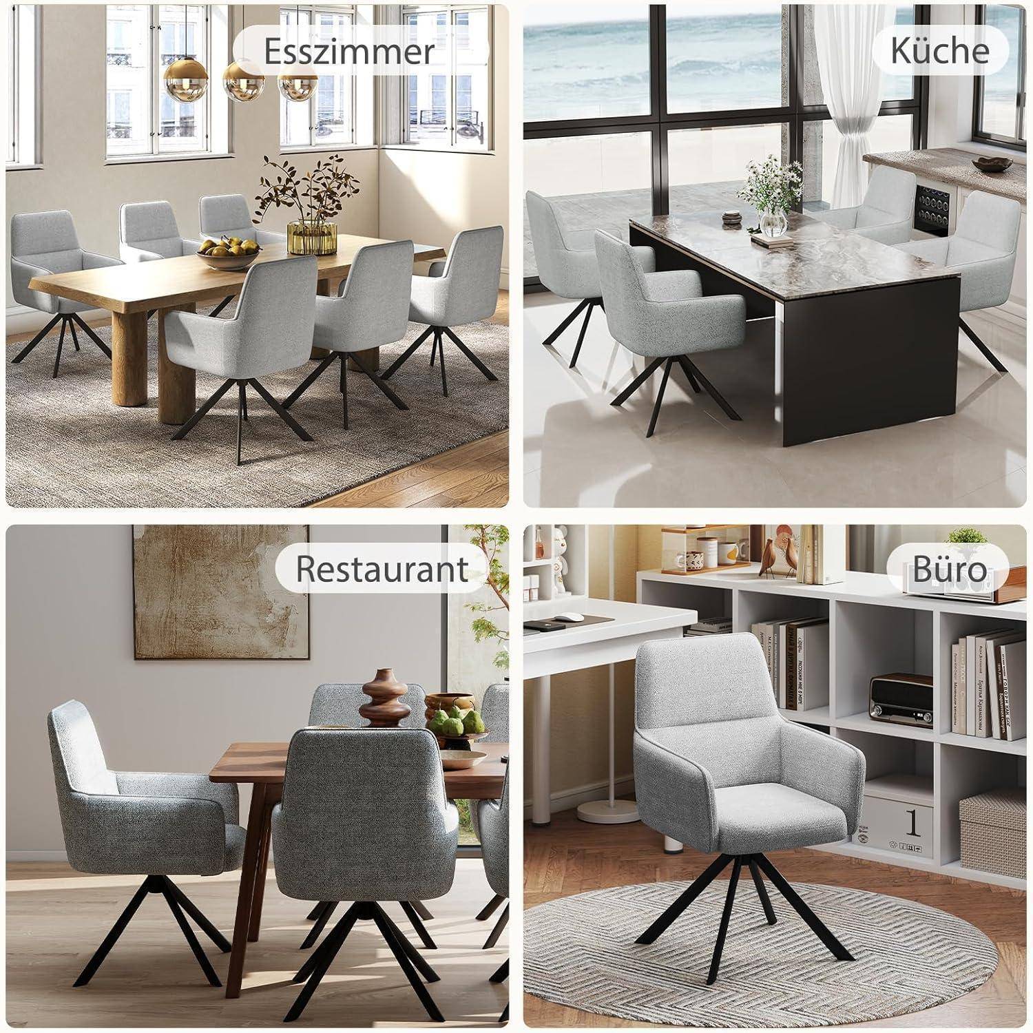 Esszimmerstühle Drehbar mit Armlehne 2er Set, 360°Drehbar Polsterstuhl Küchenstuhl aus Chenille, Stühle Esszimmer Schminkstuhl mit Metallbeine fü