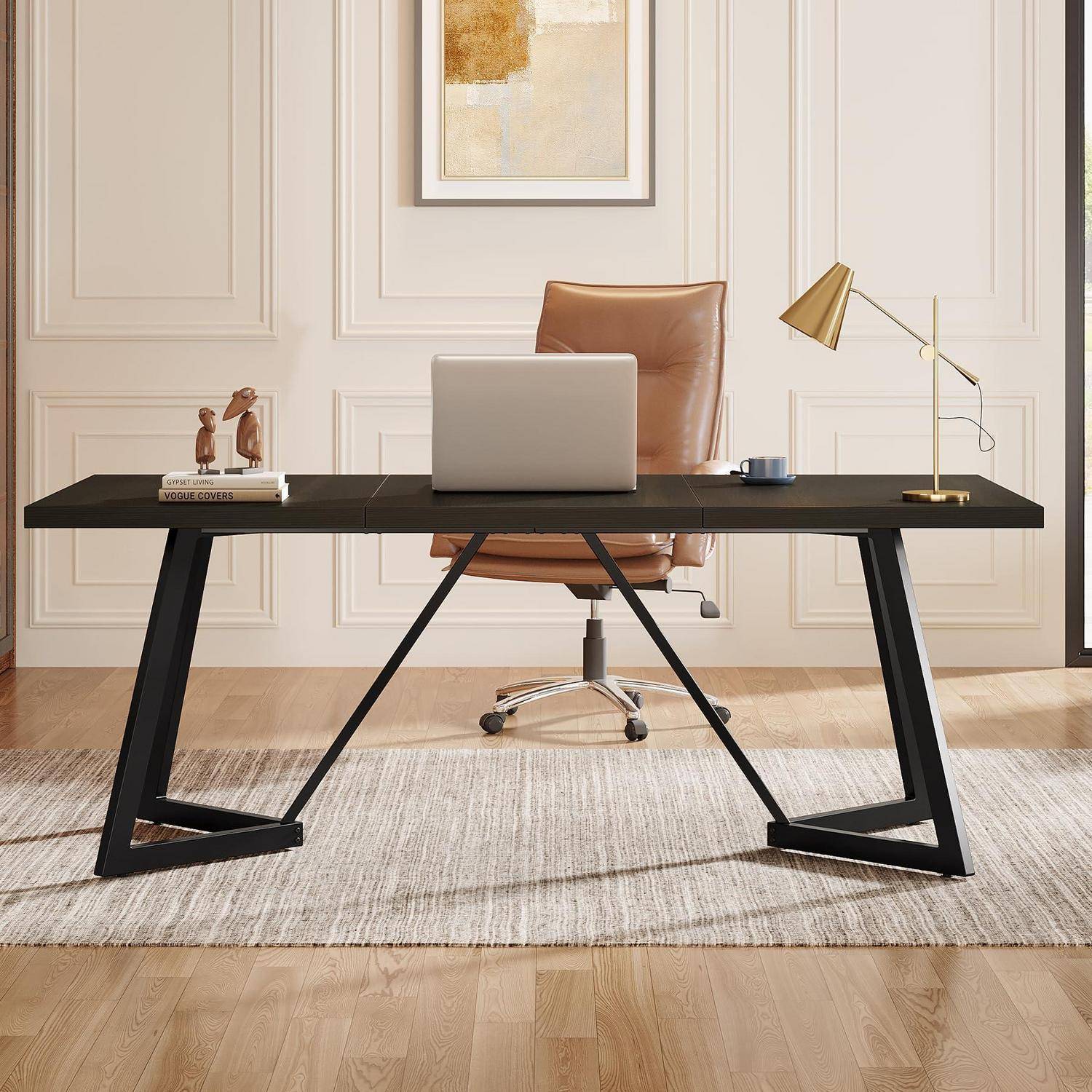 Tribesigns 180cm großer Schreibtisch, moderner Computertisch mit Metallgestell, rechteckiger Laptop-Schreibtisch für das Büro zu Hause (schwarz)