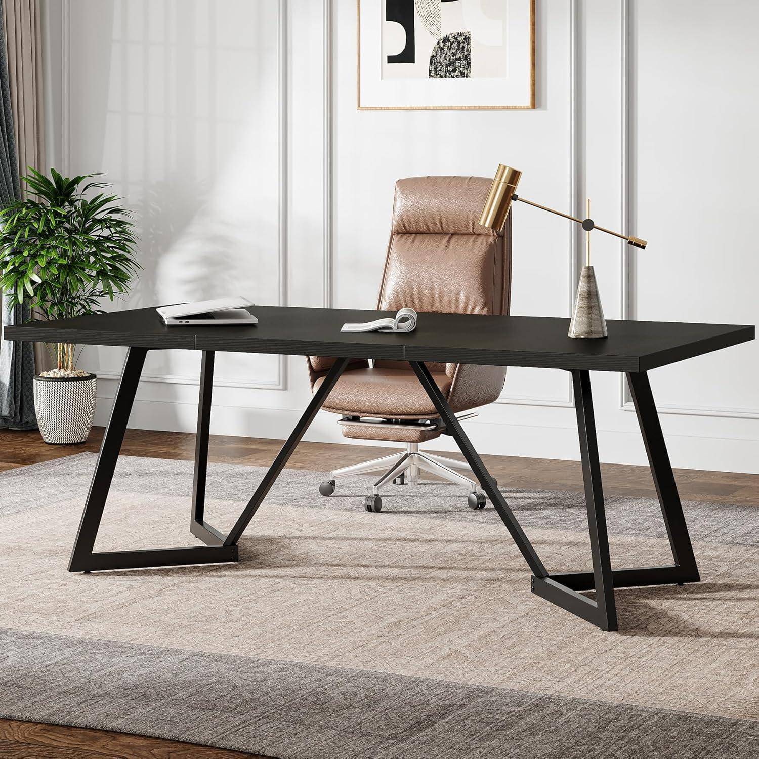 Tribesigns 180cm großer Schreibtisch, moderner Computertisch mit Metallgestell, rechteckiger Laptop-Schreibtisch für das Büro zu Hause (schwarz)