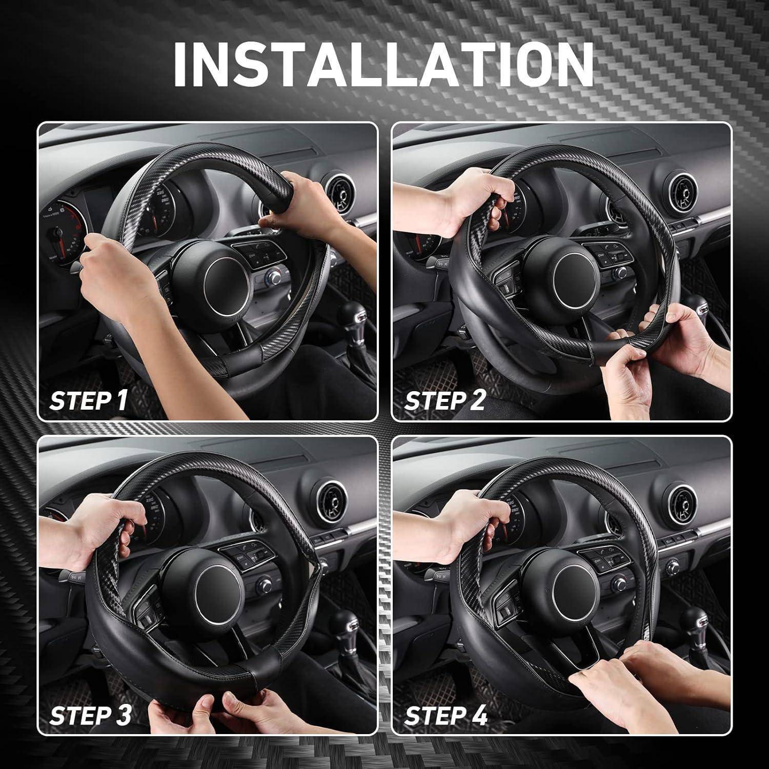 SEG Direct Lenkradhülle Lenkrad Abdeckung Lenkradbezug Klein Für Prius Civic Camaro Spark Rogue 35.5-36cm Außendurchmesser Leder Mit Kohlefasermust