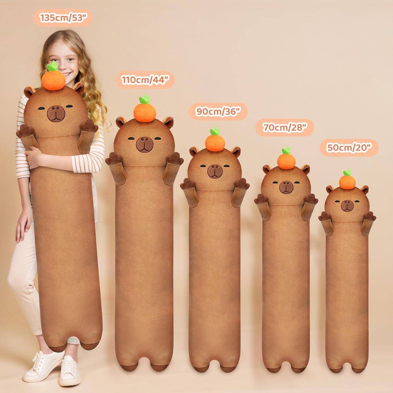 Mewaii Langes Capybara Plüsch 5 Größen, 120% Extra Füllung Riesiges Plüsch Kinder Körperkissen, Kawaii Niedliches Capybara Plüschtier, Großes