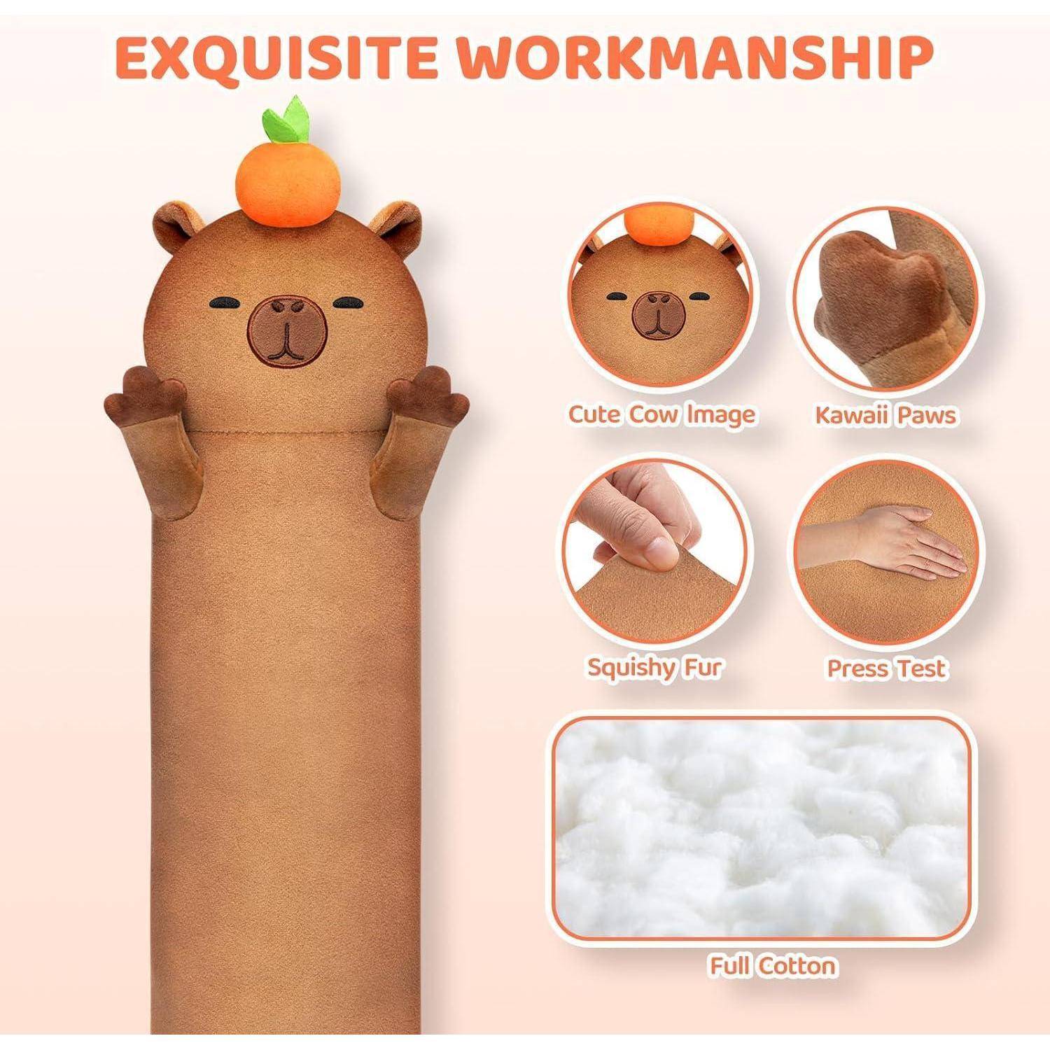 Mewaii Langes Capybara Plüsch 5 Größen, 120% Extra Füllung Riesiges Plüsch Kinder Körperkissen, Kawaii Niedliches Capybara Plüschtier, Großes
