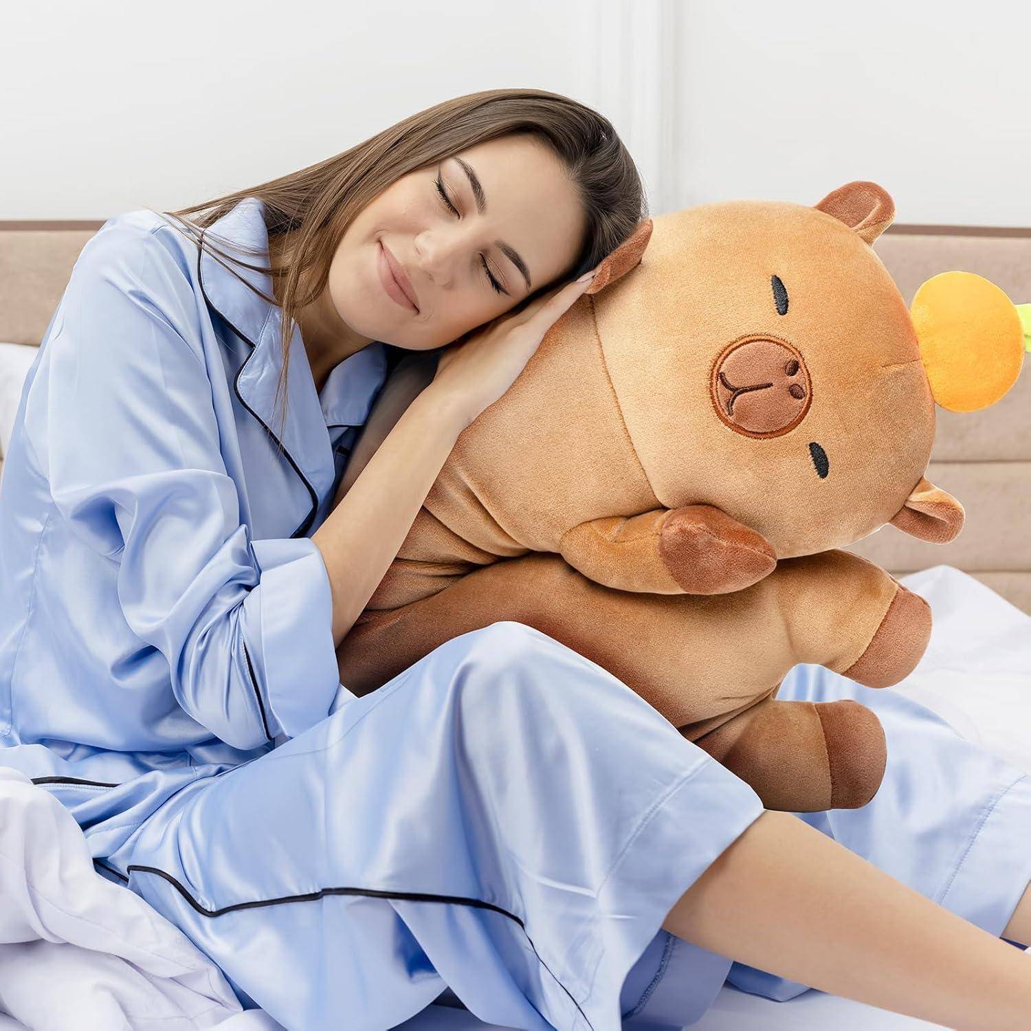 Mewaii Langes Capybara Plüsch 5 Größen, 120% Extra Füllung Riesiges Plüsch Kinder Körperkissen, Kawaii Niedliches Capybara Plüschtier, Großes