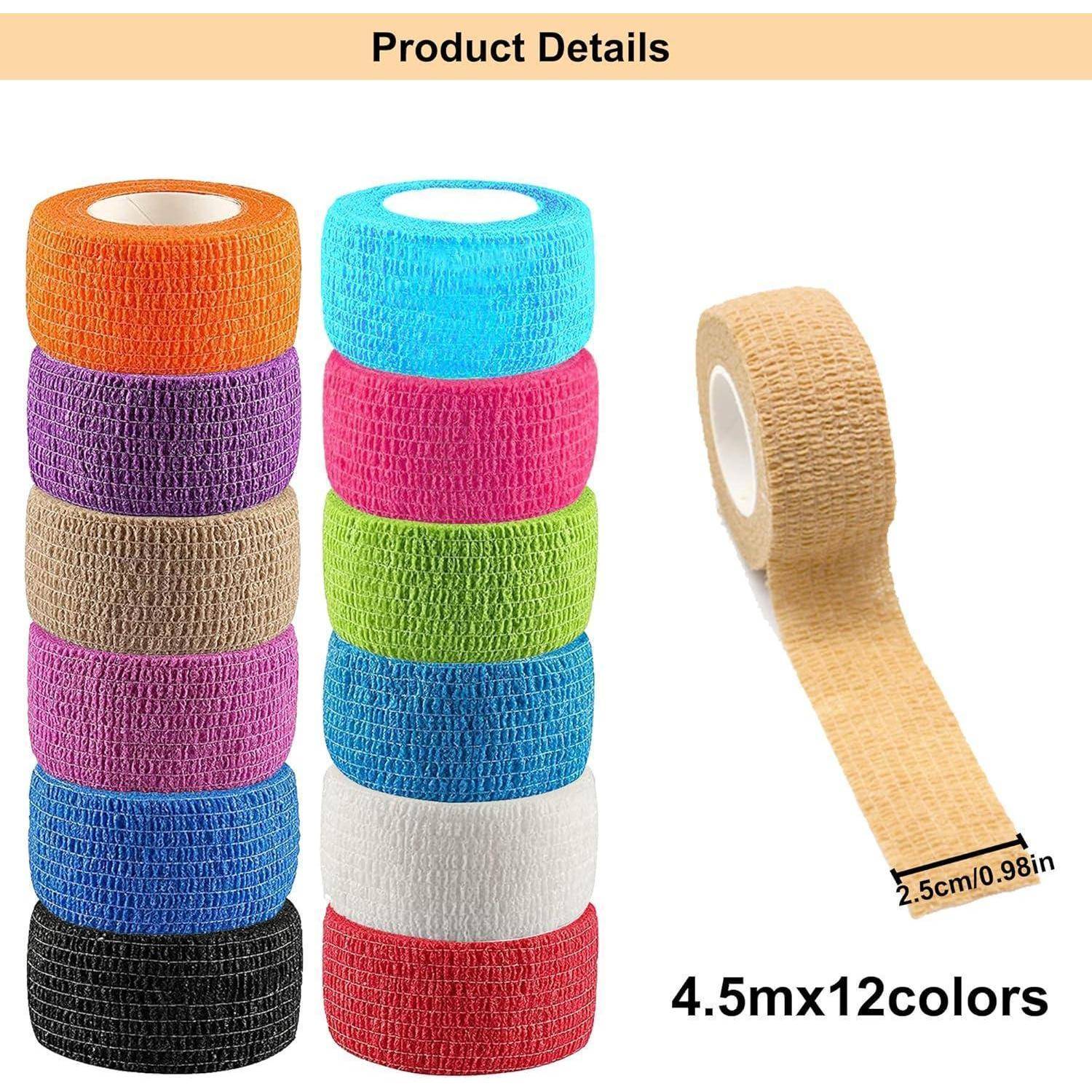 Selbstklebender Verband, 12 Rollen Selbsthaftende Bandage, Verband Selbstklebend Fingerpflaster Selbsthaftend Elastische Haftbandage Fixierbinde