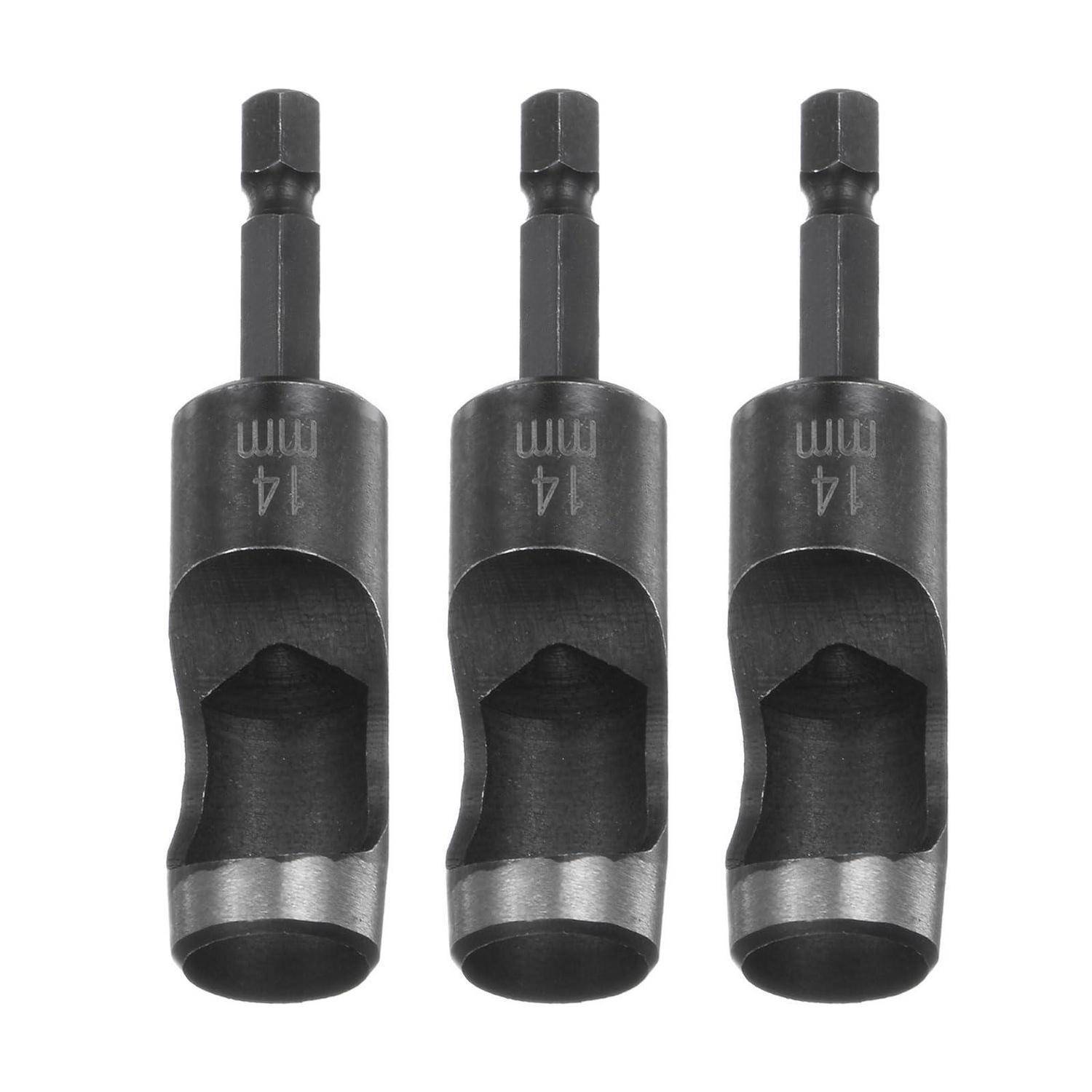 Drei schwarze 14-mm-Nussbohrer auf weißem Hintergrund.
