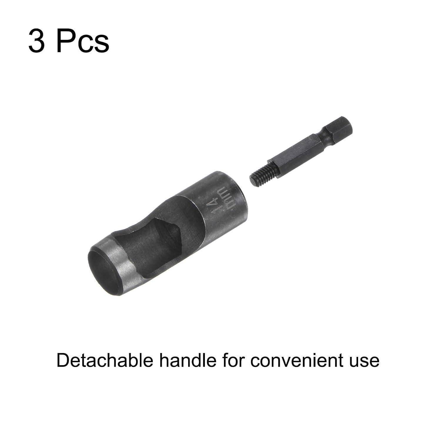 Produktbild mit 3 Teilen: Ein abnehmbarer Griff und ein Adapterstück, mit dem Text "Abnehmbarer Griff für bequeme Handhabung"".