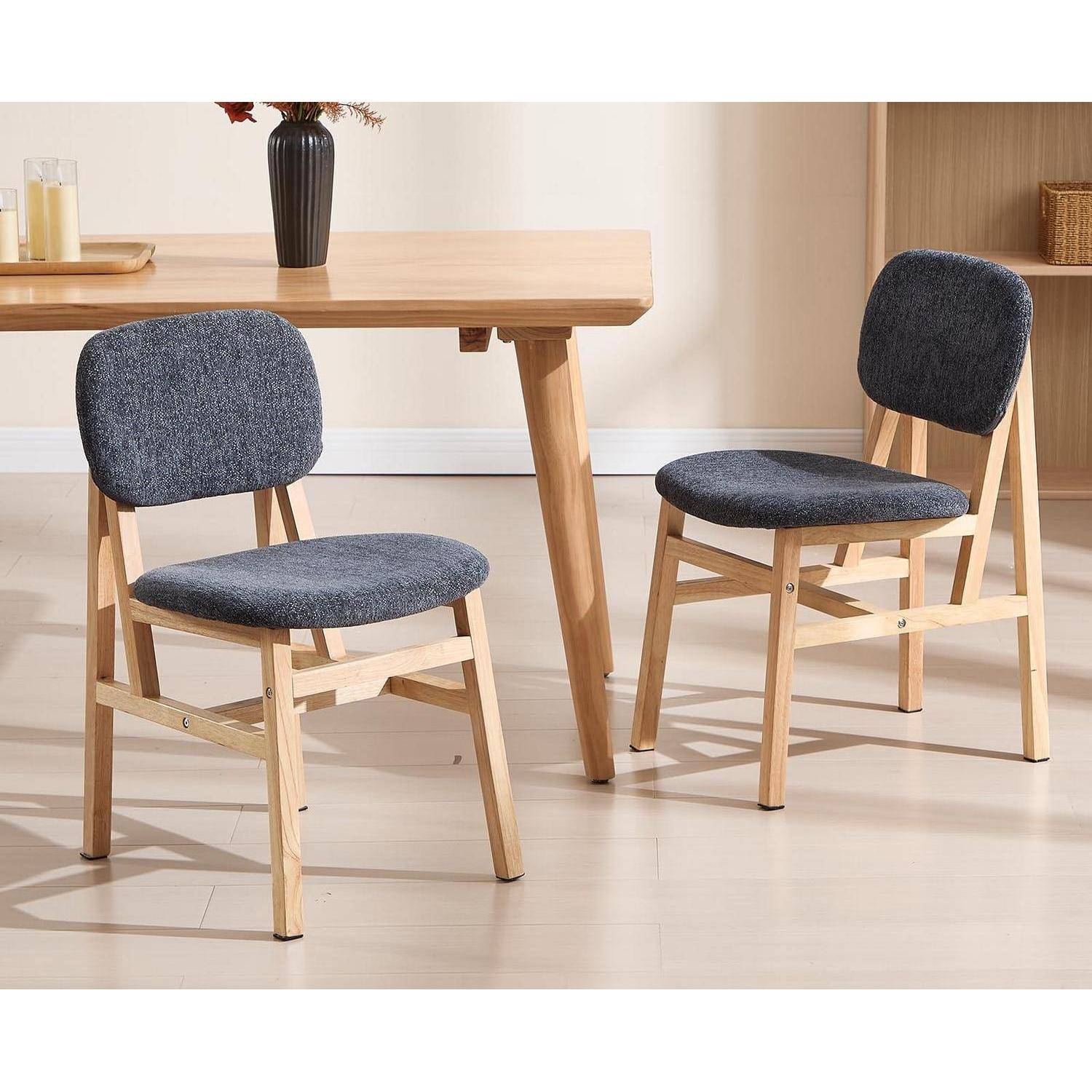 Esszimmerstühle 2er Set, Küchenstuhl ohne Armlehnen mit Holzrahmen aus Chenille, Polsterstuhl Wohnzimmerstuhl für Esszimmer Wohnzimmer Küche Schla