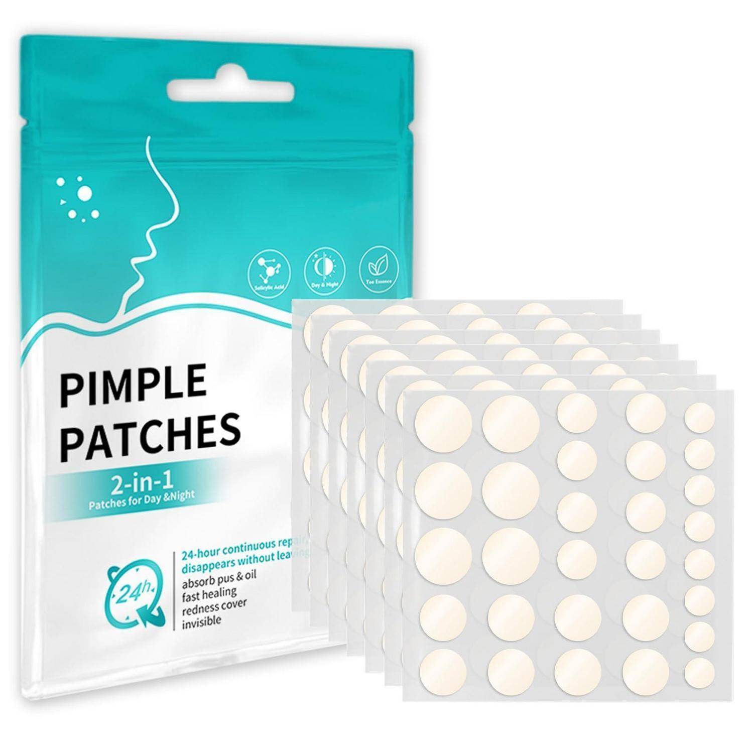 Paket mit Pickelflecken mit Beutel in Blaugrün und Weiß mit der Aufschrift „PIMPLE PATCHES