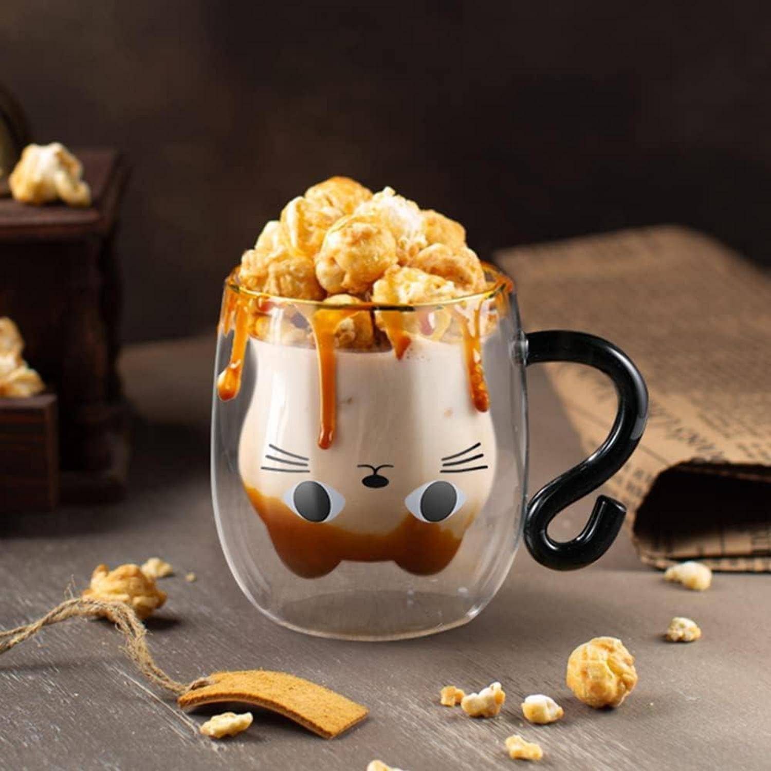 ecooe Doppelwandige Süße katze Latte Macchiato Gläser Kaffeetasse 290ml Kaffeeglas Teegläser für Cappuccino,Latte Macchiato,Tee, Milch, Bier, Geb