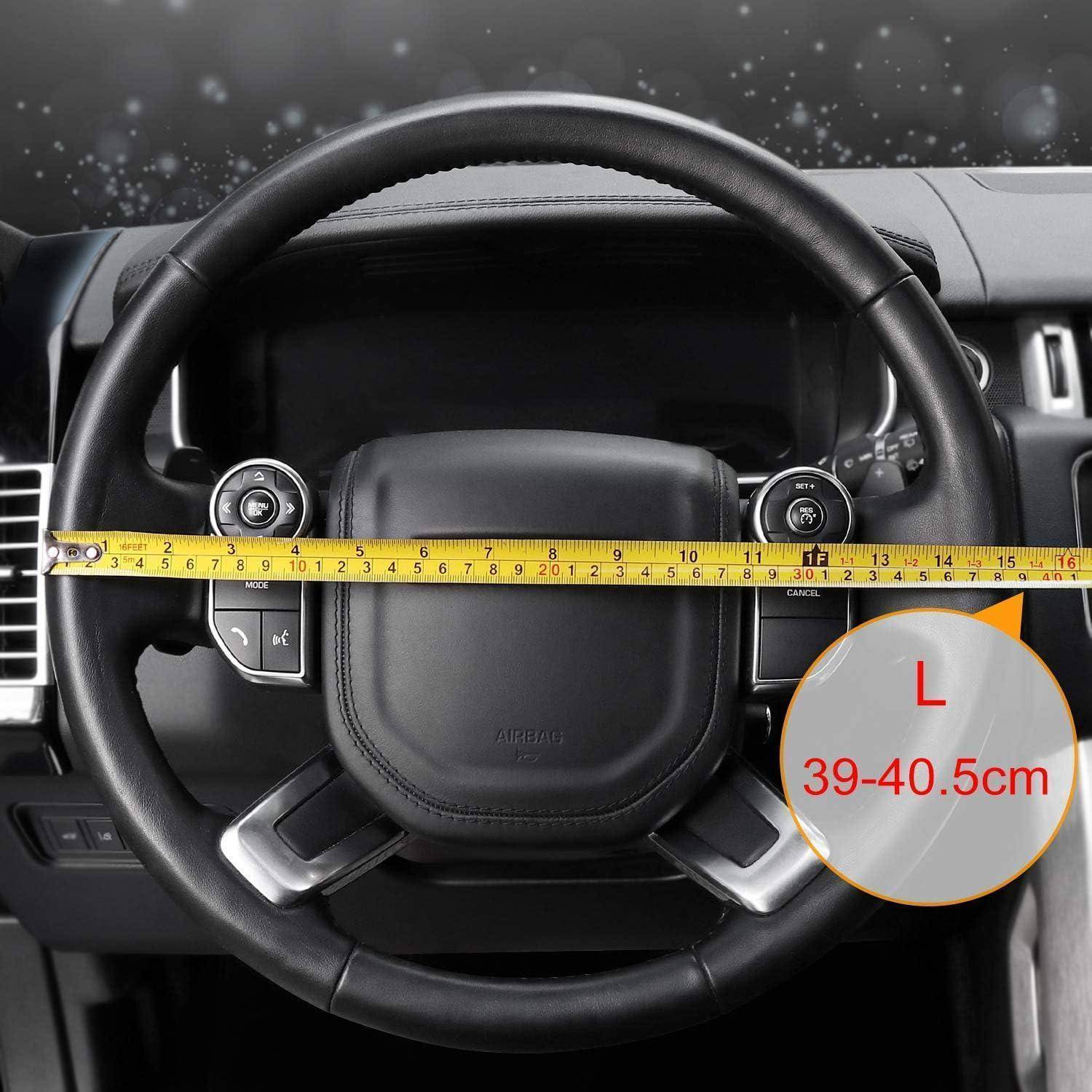 Autolenkrad, das über die Mitte mit einem Maßstab gemessen wird, zeigt eine Durchmesser-Passform-Anleitung von 39–40,5 cm.