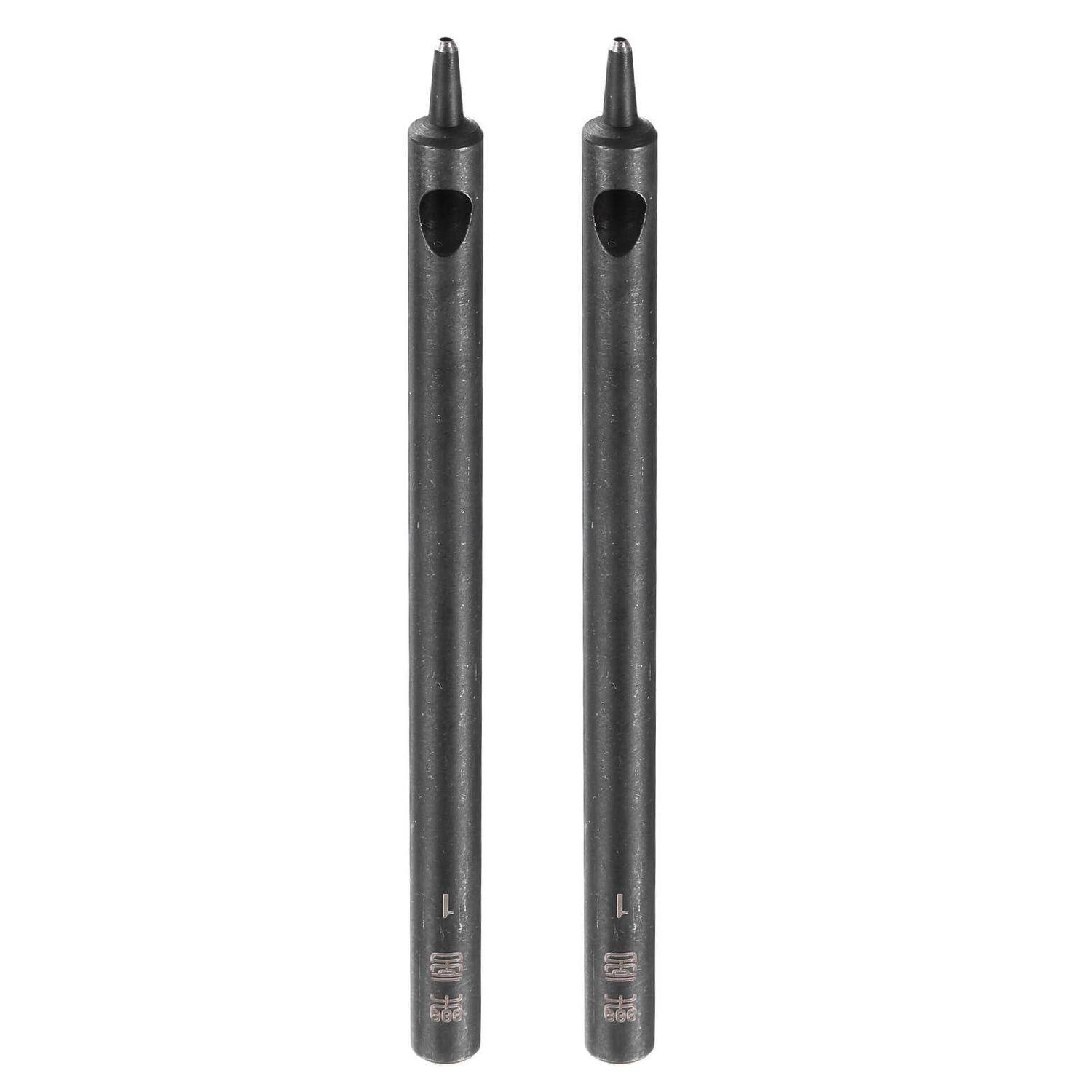 Zwei schwarze Metallstift-Werkzeuge stehen aufrecht nebeneinander auf weißem Hintergrund.