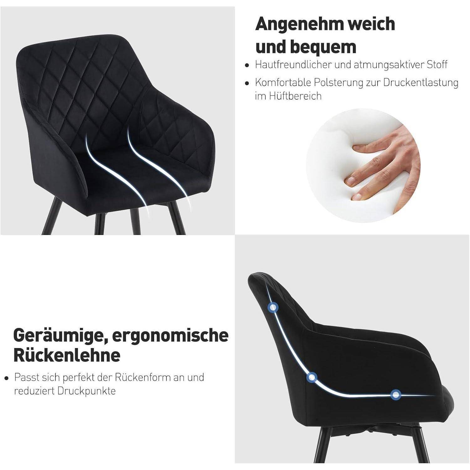 CLIPOP Esszimmerstühle Drehbar 2er Set mit Armlehne, Samt Polsterstuhl Gepolstert Sitz Küchenstuhl Drehstuhl Armlehnenstuhl für Esszimmer Wohnzimme
