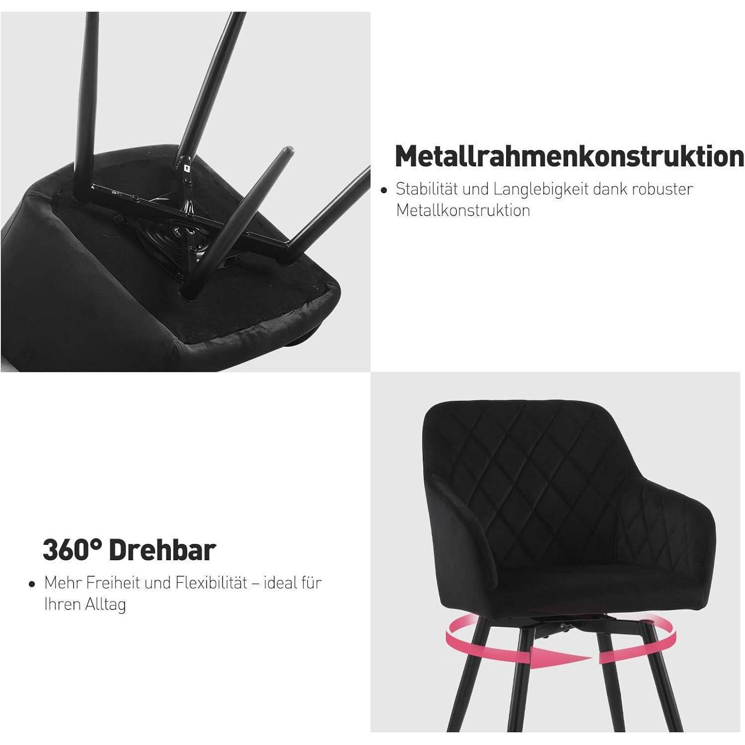 CLIPOP Esszimmerstühle Drehbar 2er Set mit Armlehne, Samt Polsterstuhl Gepolstert Sitz Küchenstuhl Drehstuhl Armlehnenstuhl für Esszimmer Wohnzimme
