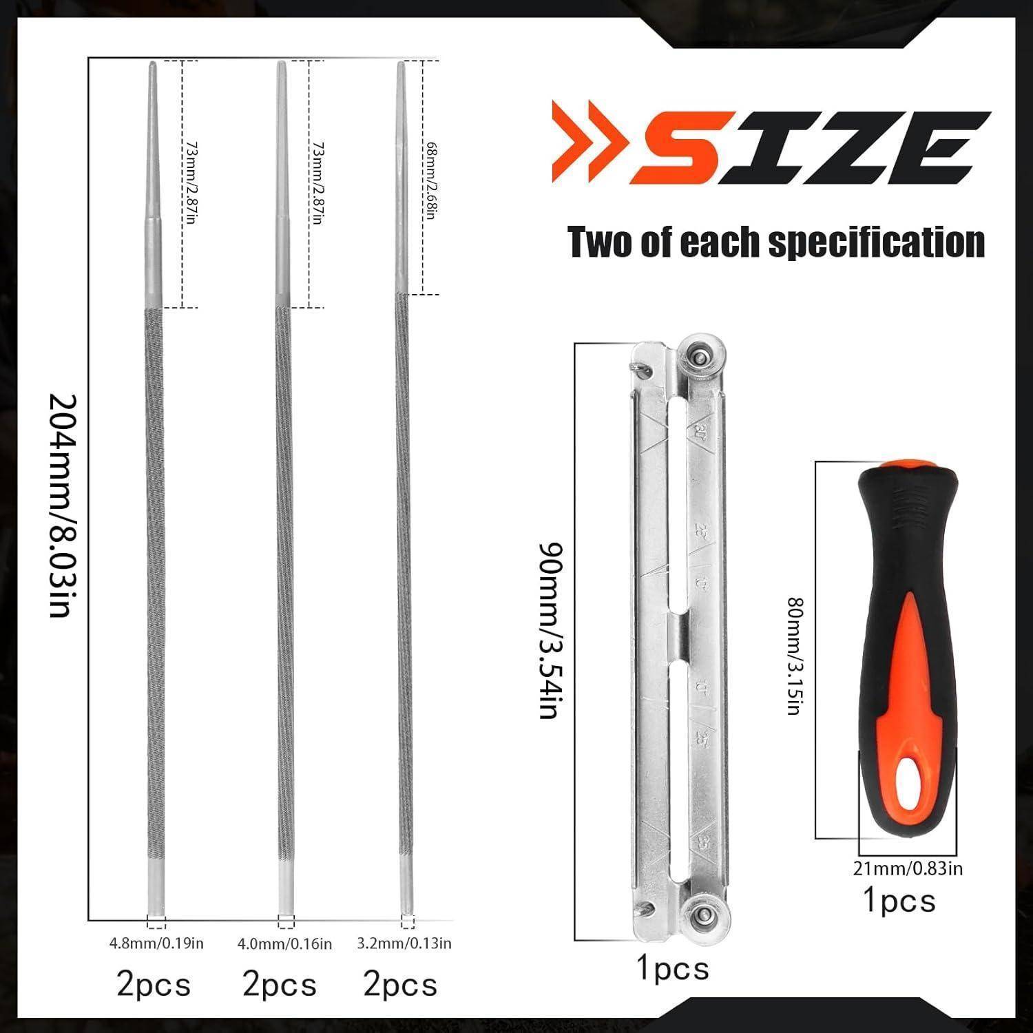 Produktgrößentabelle für ein Messer-Set: drei Klingen mit 204 mm Länge und Breiten von 4,8, 4,0 und 3,2 mm; ein 90 mm Metallhalter und ein 80 mm Griff.