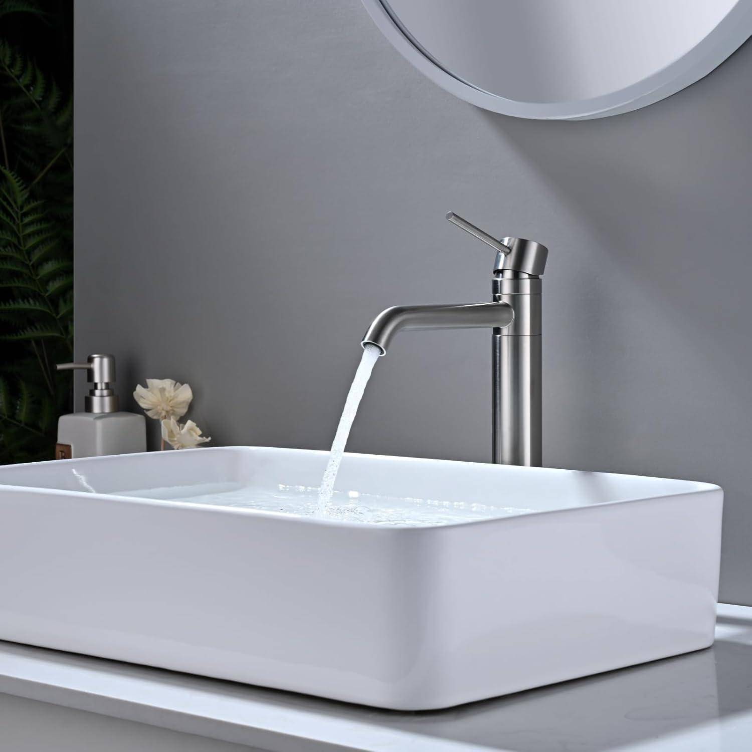 Wasserhahn Bad Hoch DETBOM, Mischbatterie 360°Schwenkbar, Einhebelmischer Mischbatterie Waschbecken Bad für Aufsatzbecken, Warm- und Kaltwasserhähn