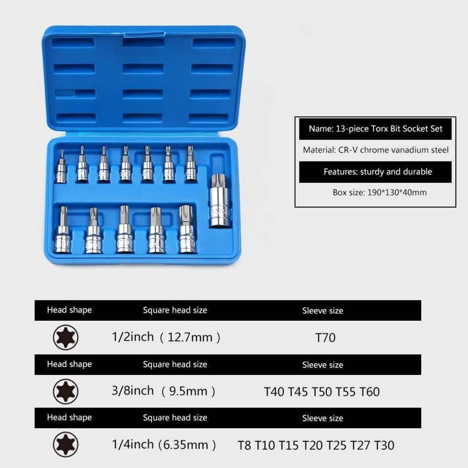 oumuik 13-teiliges Torx Nuss Set Torx-Steckschlüssel-Set, Innensechskant Schraubendreher-Bit, Torx-Bit
