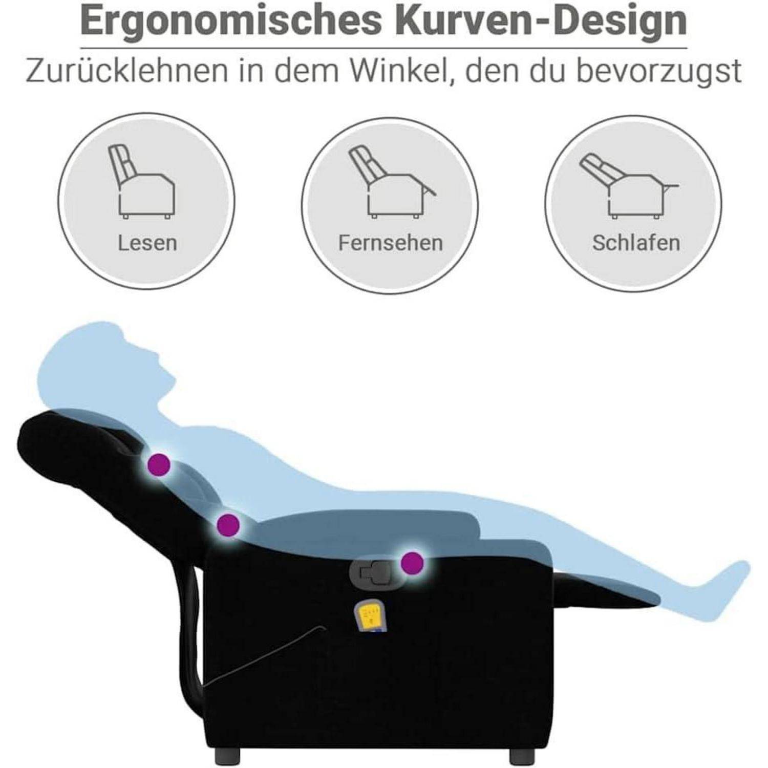 vidaXL Massagesessel, Sessel Verstellbare Rückenlehne, Fernsehsessel Relaxsessel mit Vibrationsfunktion, Liegesessel Polstersessel Ruhesessel