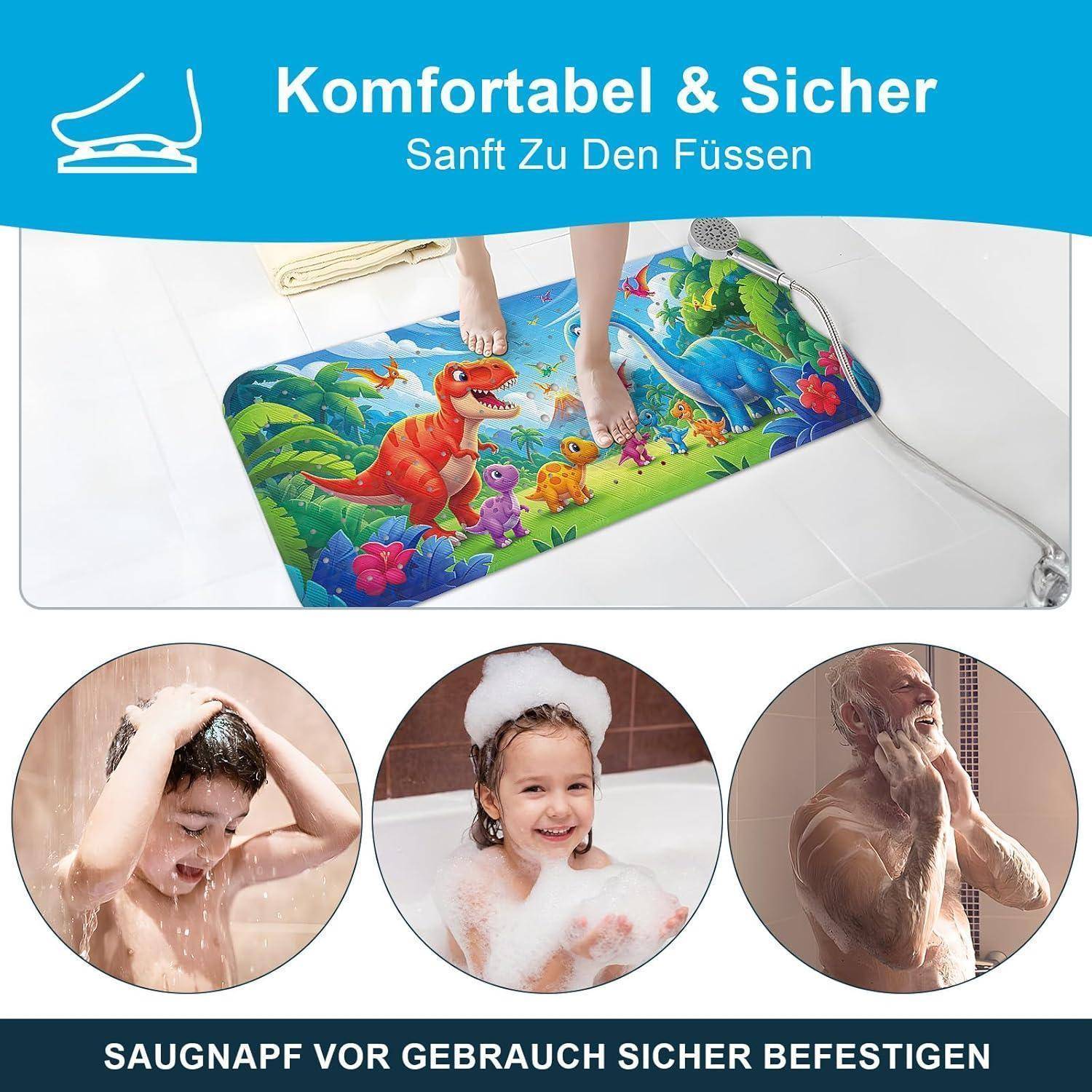 XIYUNTE Baby-Badematte für Badewanne, rutschfeste Kinder-Badematte, 101,6 x 40,6 cm, extra lang, Cartoon-Badematte, rutschfeste Kinder-Duschmatte