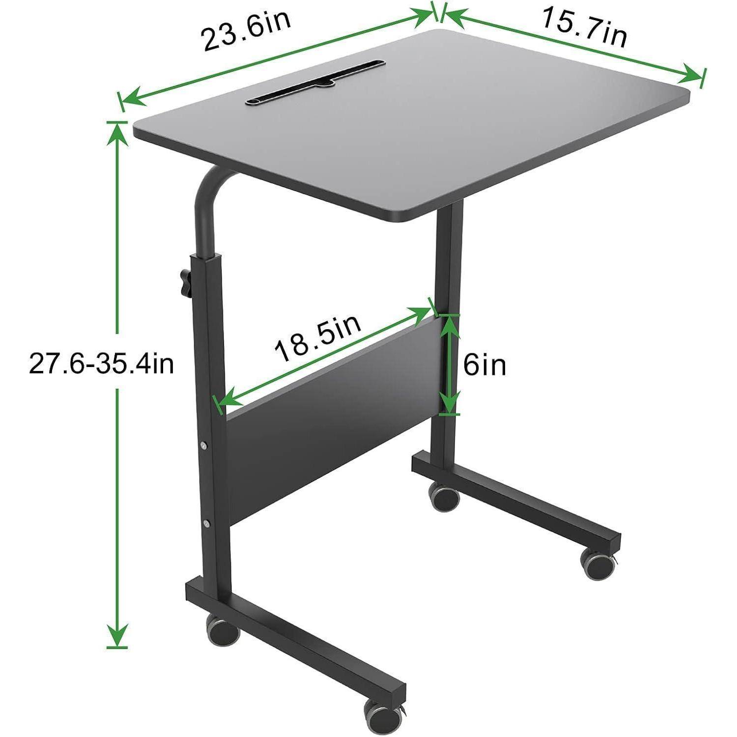 Verstellbarer fahrbarer Überbeettisch mit grauer Oberfläche, 23,6 x 15,7 Zoll, Höhe 27,6 bis 35,4 Zoll und 18,5 Zoll unteres Regal.