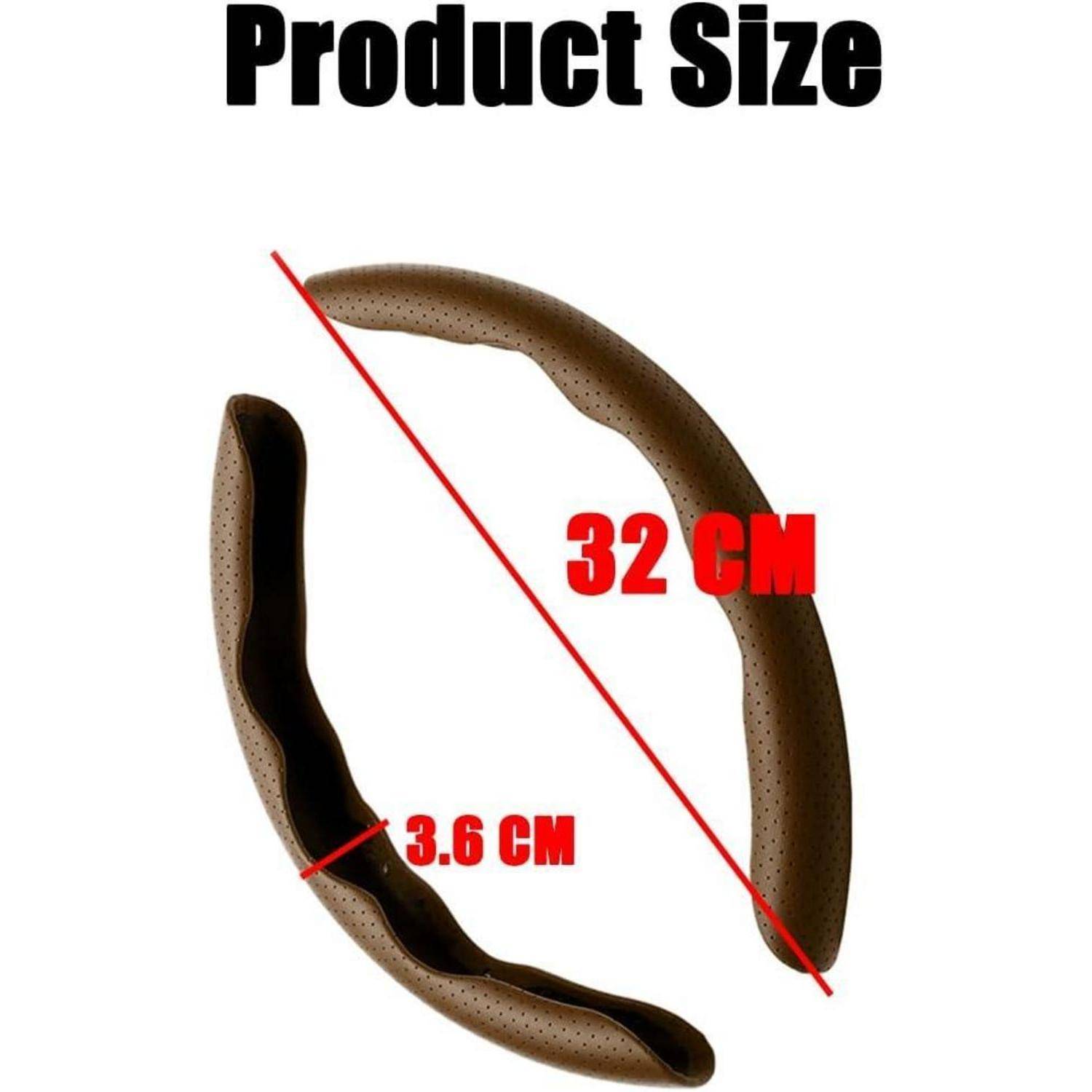 Größendiagramm eines gebogenen braunen Griffs, mit einer Länge von 32 cm und einer Breite von 3,6 cm gekennzeichnet.