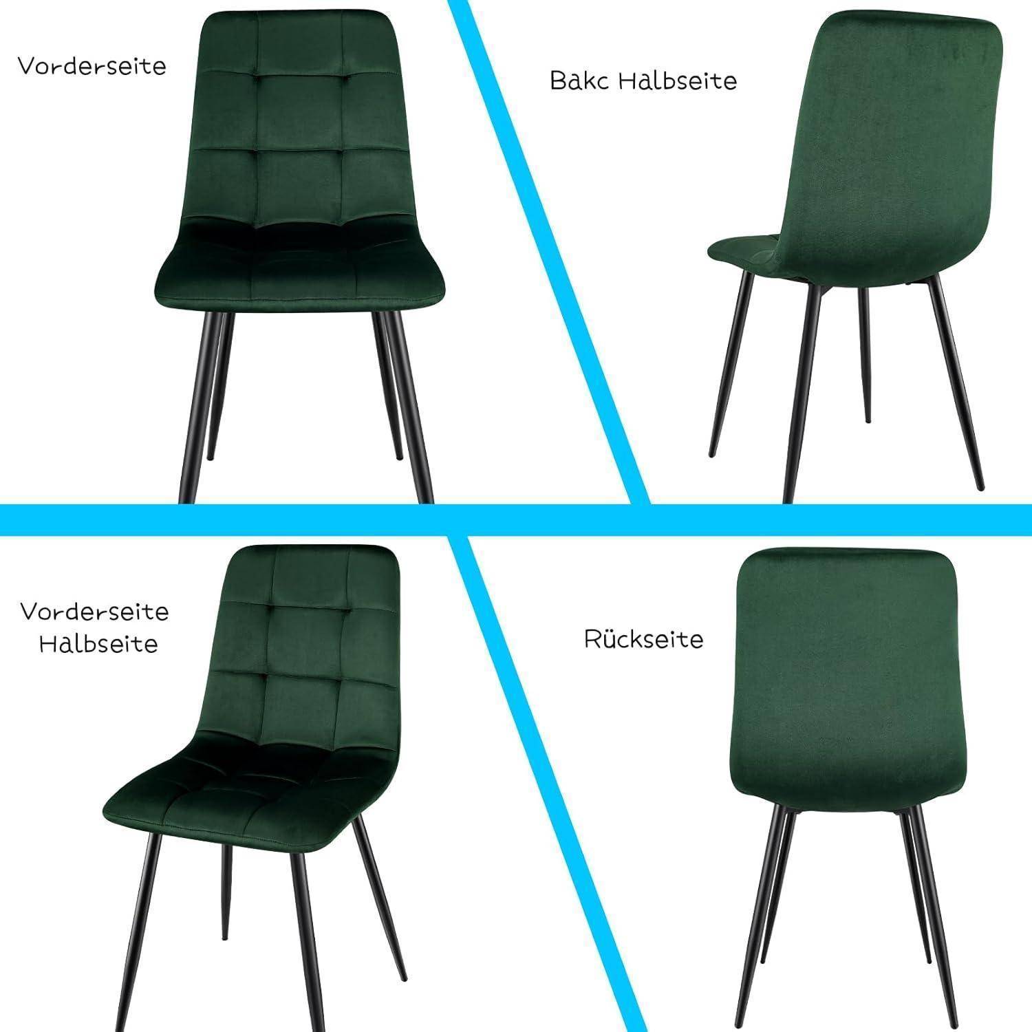 Esszimmerstühle 8er Set, gepolsterter Stuhl mit hoher Rückenlehne und holländischem Samtdesign, Esstischstühle mit Metallfuß, für Esszimmer, Woh