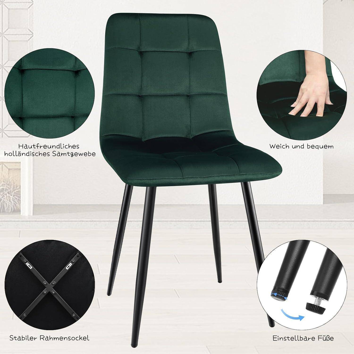 Esszimmerstühle 8er Set, gepolsterter Stuhl mit hoher Rückenlehne und holländischem Samtdesign, Esstischstühle mit Metallfuß, für Esszimmer, Woh