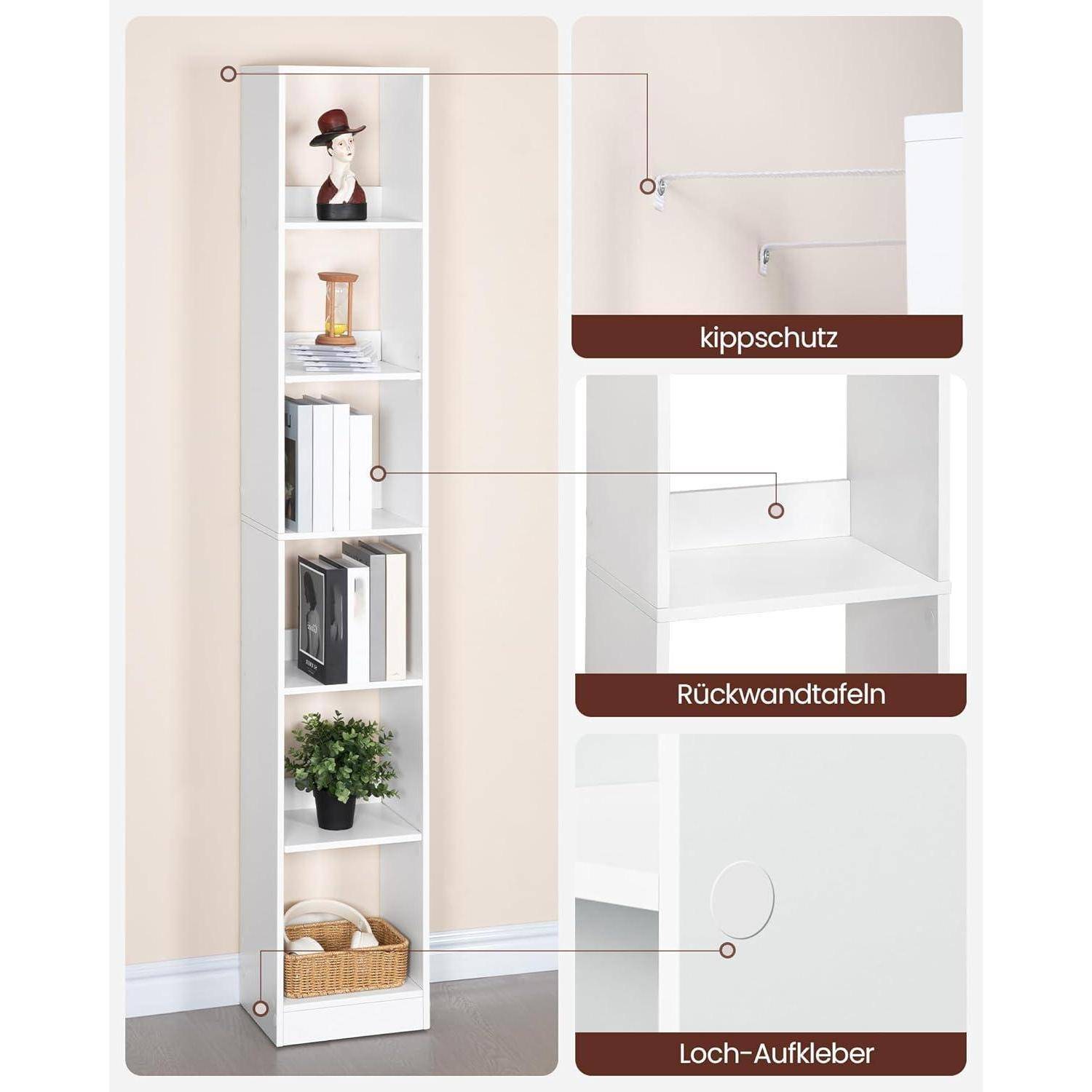 Hzuaneri 6-stöckiges Bücherregal Würfelregal, 24 x 30 x 183 cm Weiß | Aufbewahrungsregal, Präsentationsregal, offenes Regal, für Wohnzimmer Home
