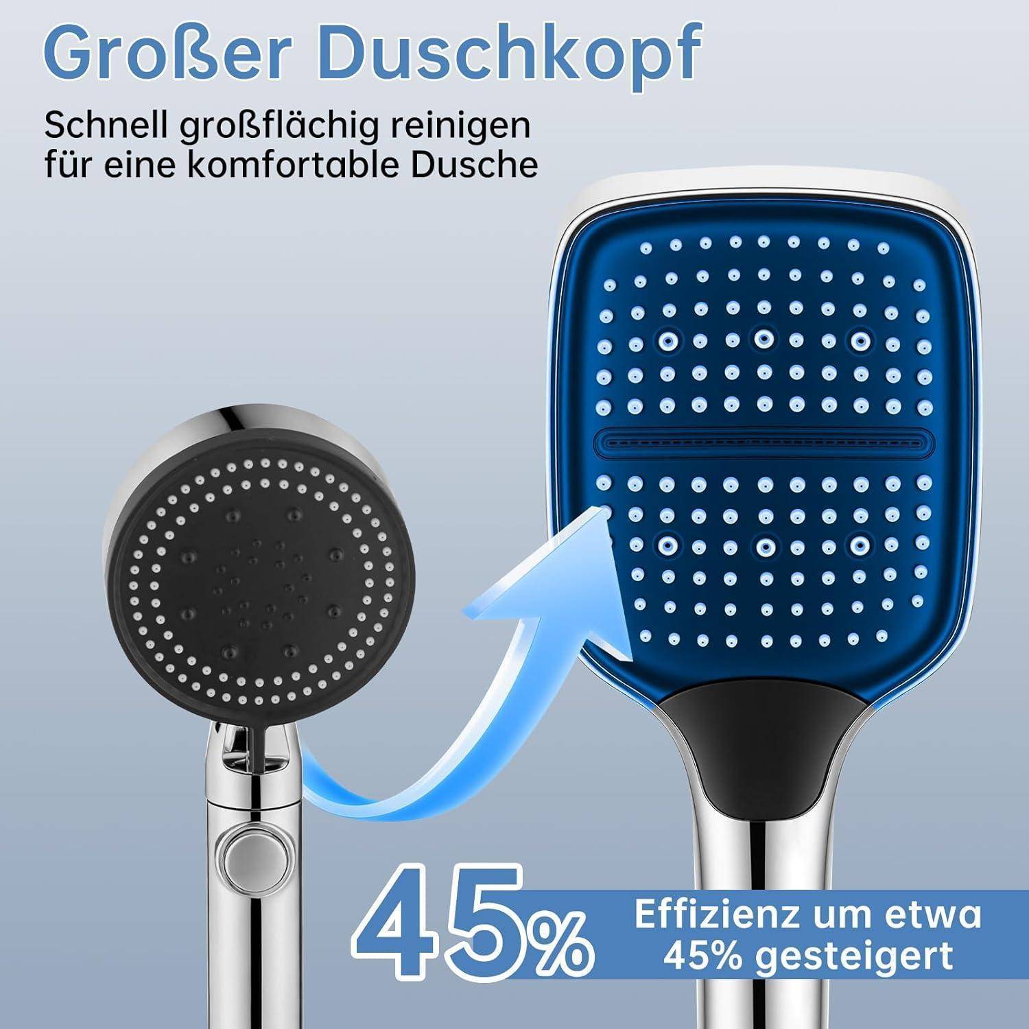 Duschkopf Groß rechteckige 27x11 cm mit 3 Strahlarten, Wassersparender Hochdruck Sparduschkopf mit Druckerhöhende Technologie 6,9 L/min, Antikalk Si