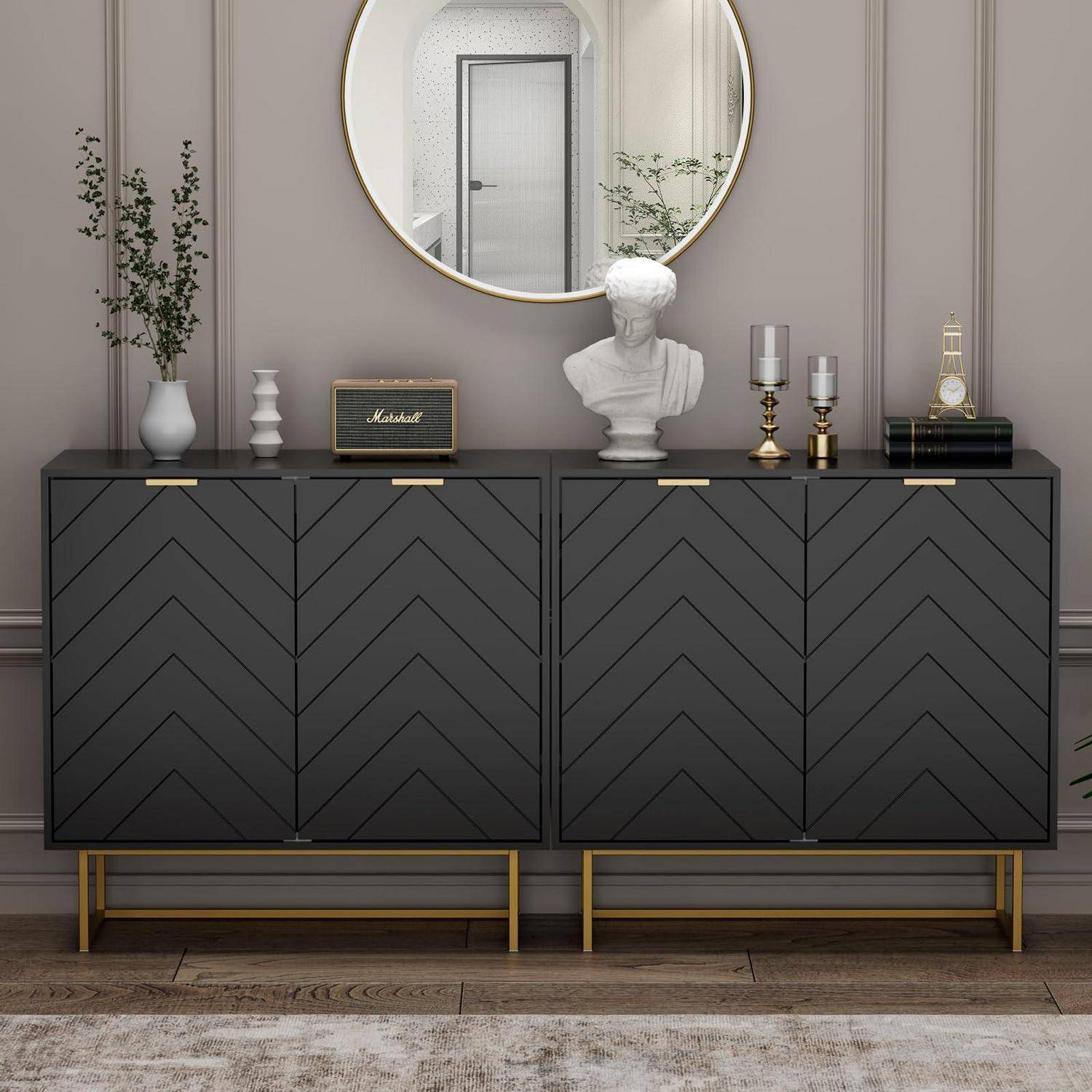 UEV Sideboard 2er Set, 160x40x77,5cm, Kommode mit 4 Türen und verstellbare Ablagen, Buffet, TV Board, Aufbewarhungsschrank, Kücheschrank, Mehrzwecks