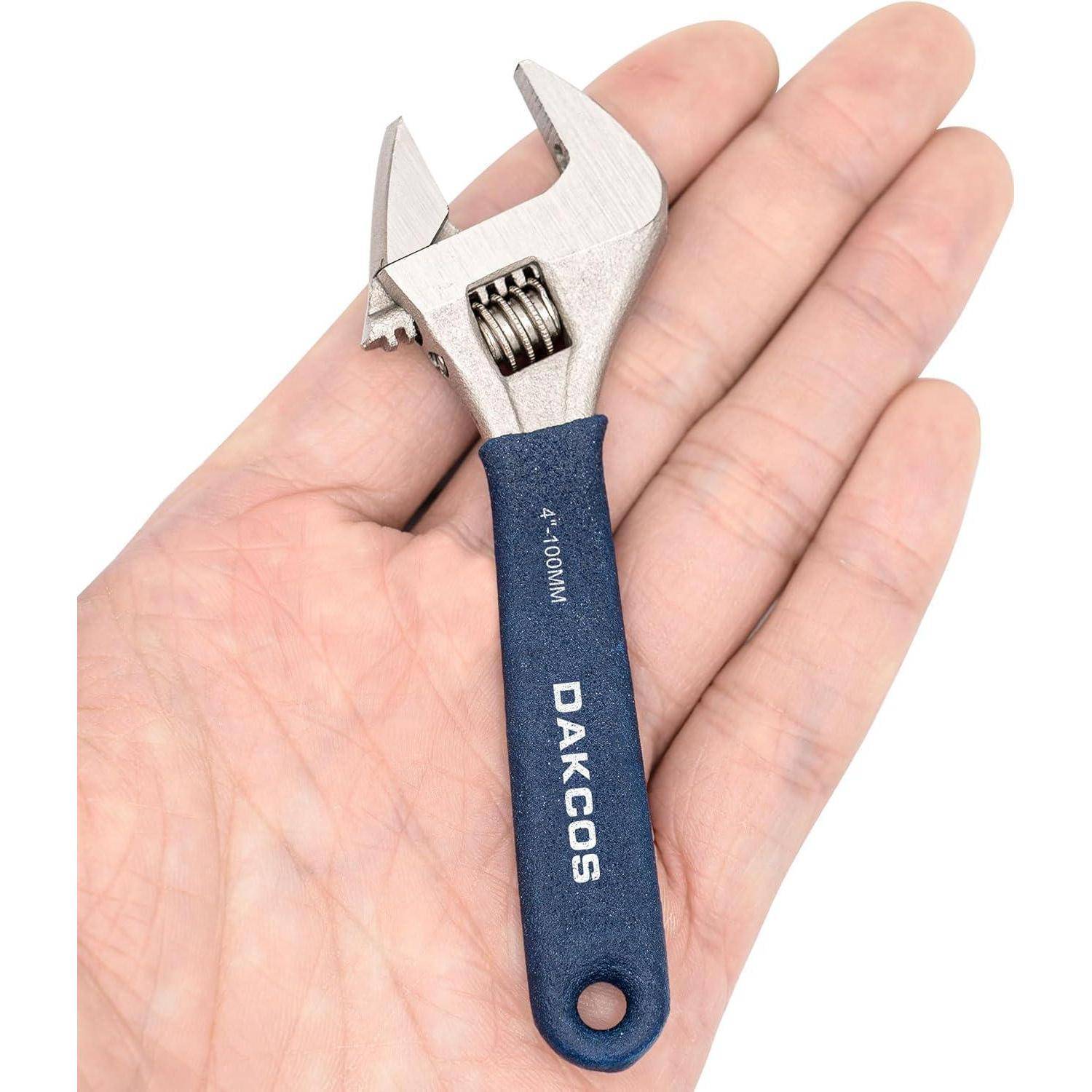 DAKCOS Rollgabelschlüssel verstellbarer Schraubenschlüssel Adjustable Wrench Einmaulschlüssel mit Gummigriff – Länge: 4"/100 mm (max. 15mm Maulw