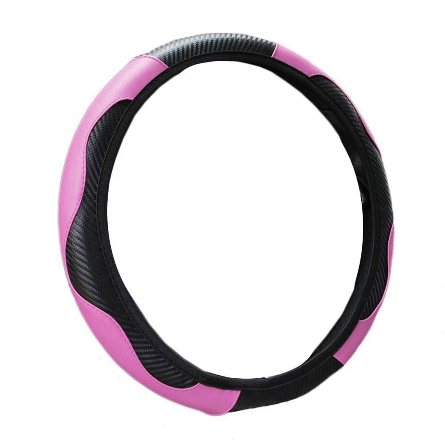 Rosa und schwarze Lenkradhülle auf weißem Hintergrund, dargestellt als kreisförmiger Ring.