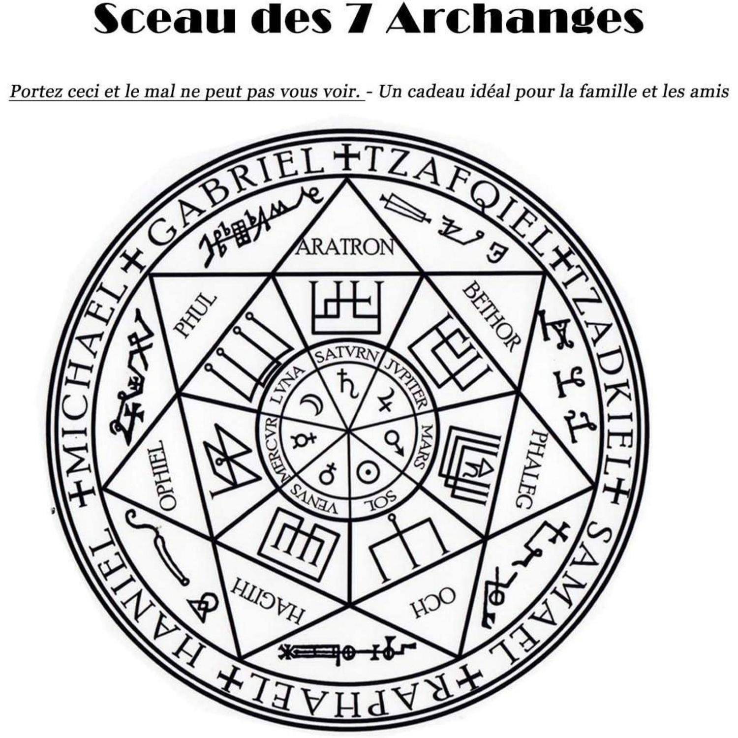 AFSTALR Halskette Herren 7 Erzengel Siegel Medaille Talisman Siegel der Sieben Erzengel Amulett Ketten Anhänger Edelstahl Solomon Schmuck für Herren