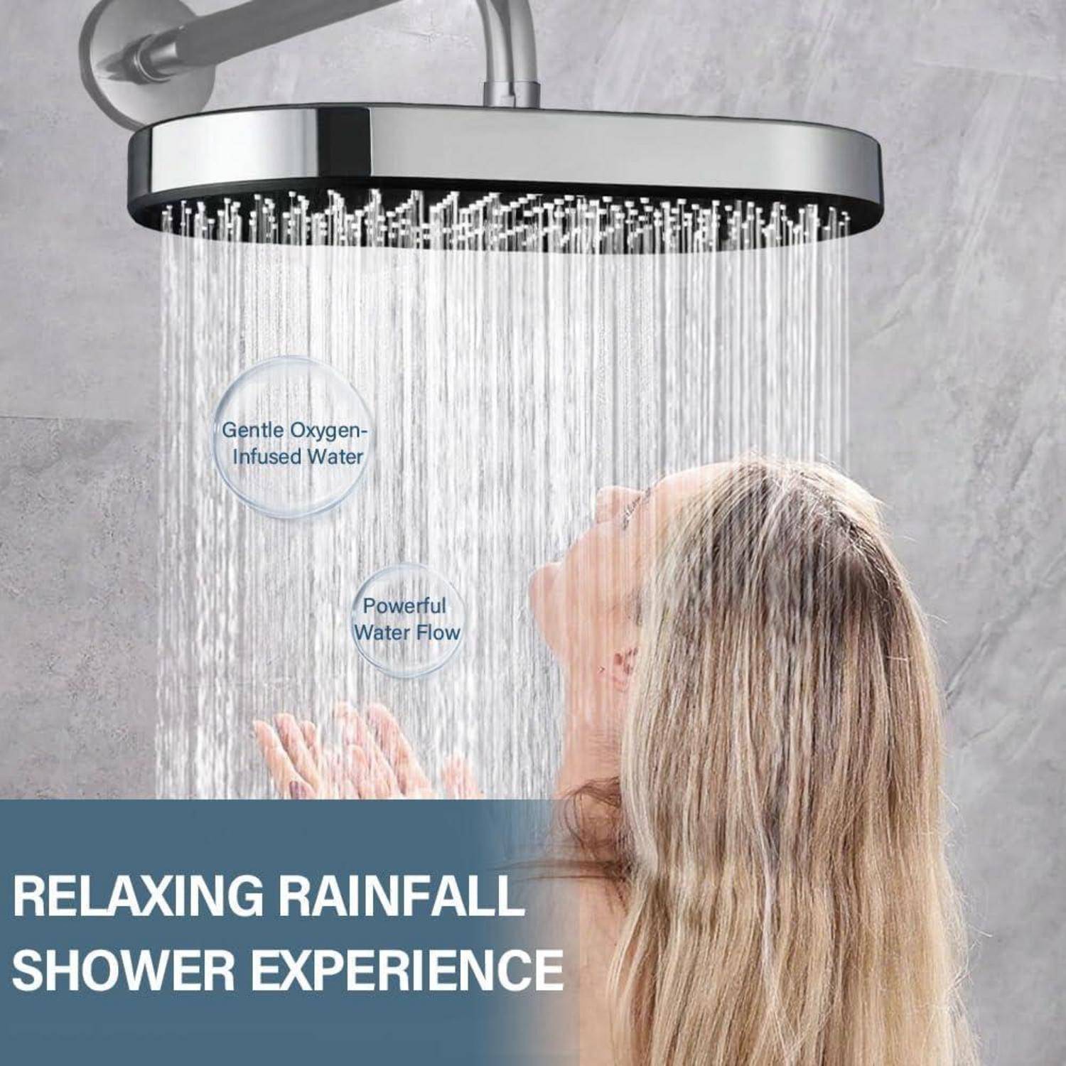 Groß Duschkopf Regendusche, 14 Zoll Kopfbrause Regendusche mit Flüssigsilikondüsen, Grosser Duschkopf Regen xxl, Hochdruck Regenduschkopf Gross, Ch