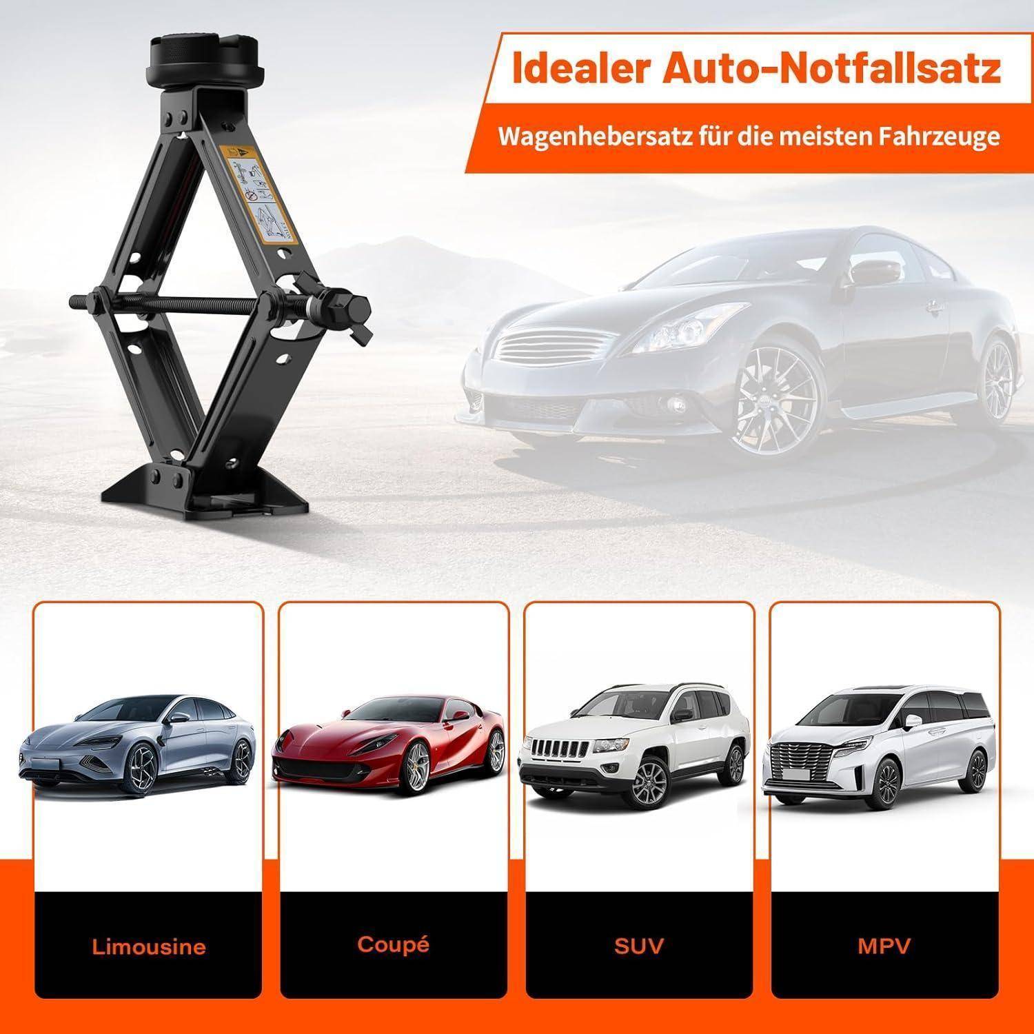 Neu Universelle Wagenheber 2.5T/2500kg, IMAYCC Scherenwagenheber für Auto mit Gummiauflage, Tragbarer Wagenheber mit Radmutternschlüssel, Auto-Notfa