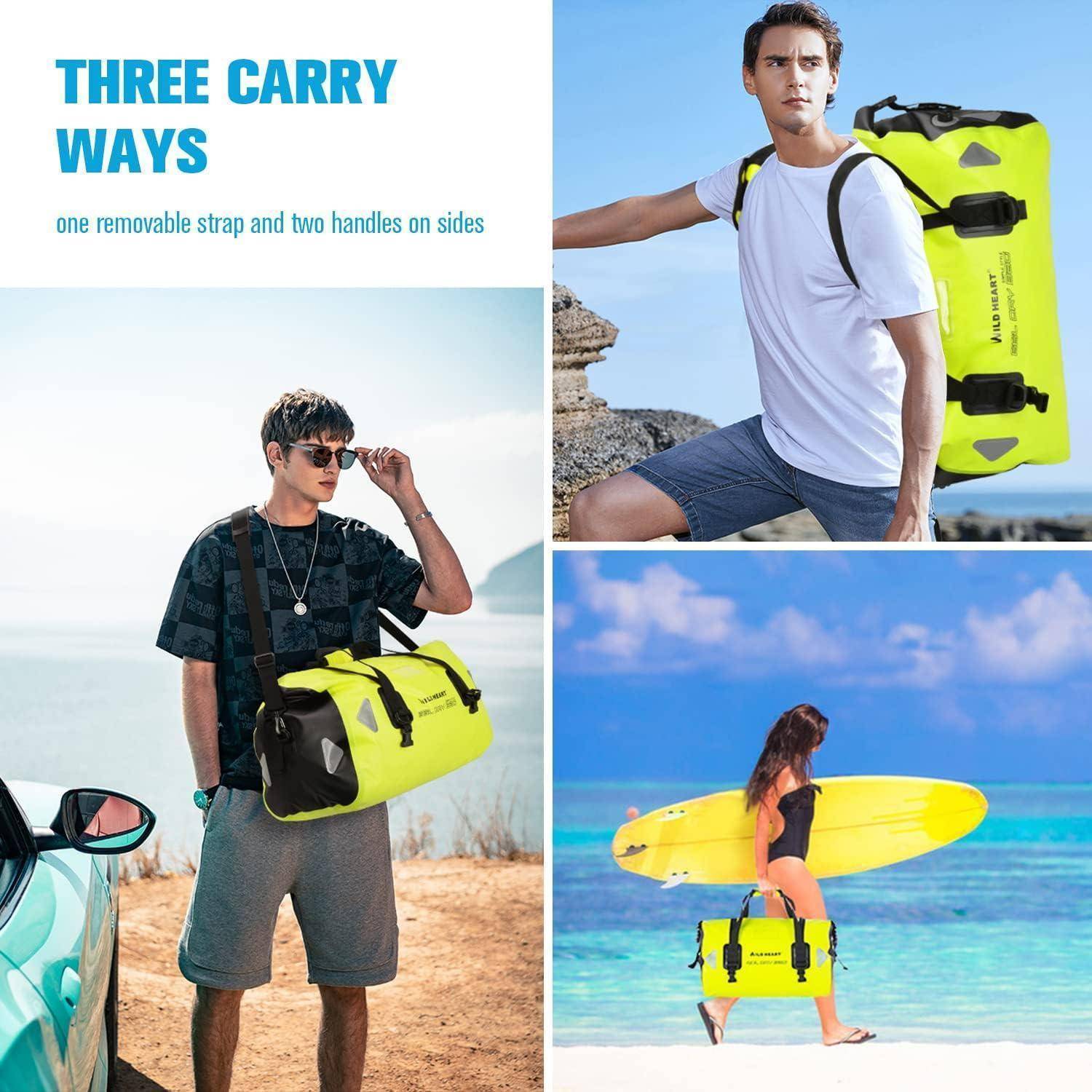 WILD HEART wasserdichte Reisetasche, 40 l 66 l, 100 l, mit verschweißten Nähten, Schultergurten, Netztasche für Kajakfahren, Camping, Bootfahren,