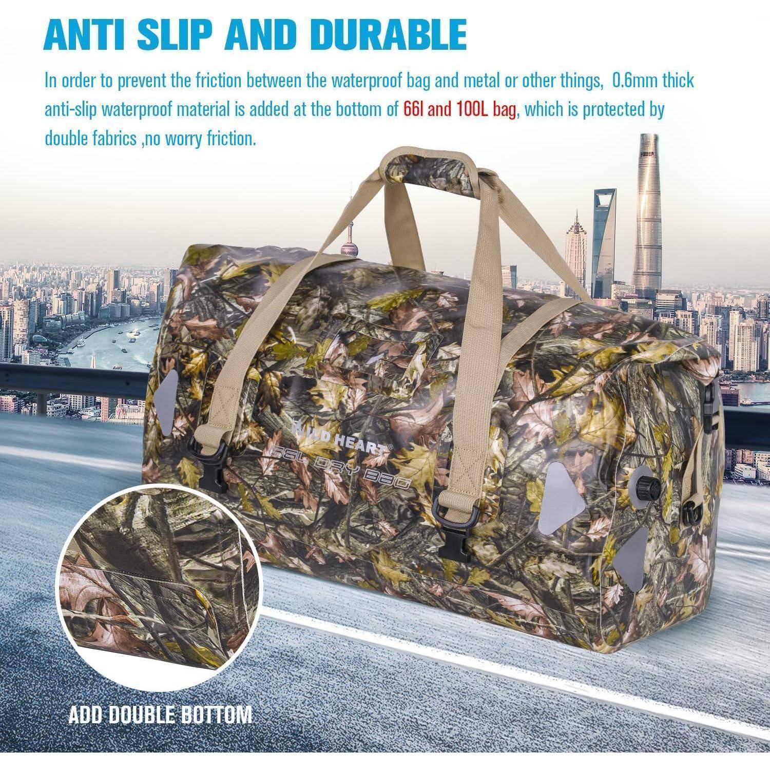 WILD HEART wasserdichte Reisetasche, 40 l 66 l, 100 l, mit verschweißten Nähten, Schultergurten, Netztasche für Kajakfahren, Camping, Bootfahren,
