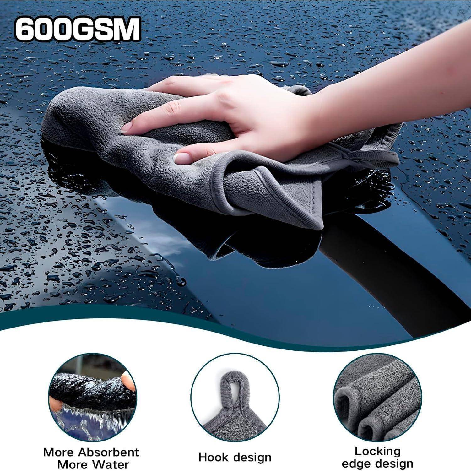 Autopflege Set 5 Stück,mit 3 Auto Trockentuch & 2 Waschhandschuh Auto,Super Saugfähig 600GSM Mikrofasertücher,Weich Poliertücher Trokentuch,100%