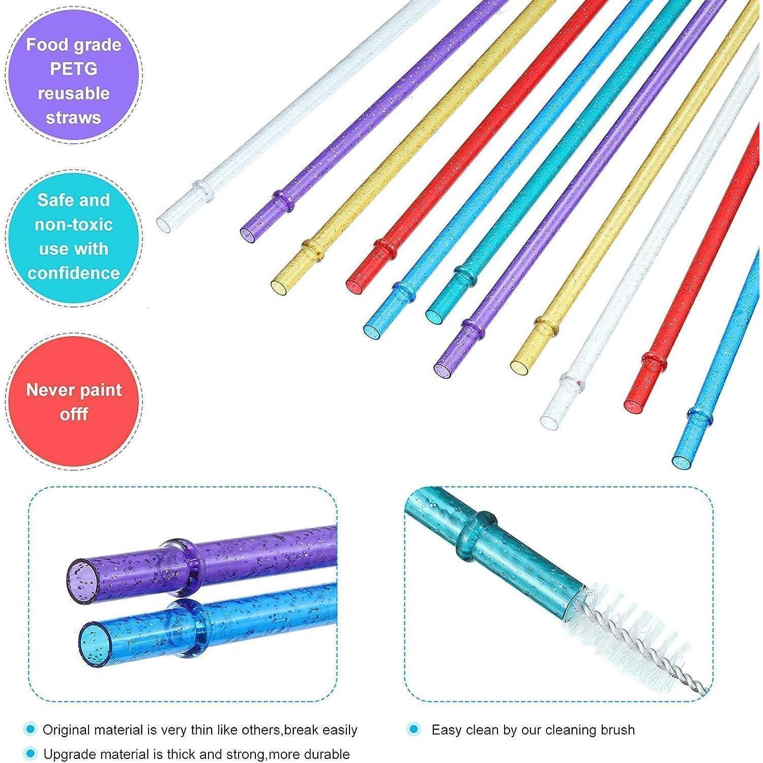 Farbenfrohe wiederverwendbare PETG-Trinkhalme mit Reinigungsbürste, gekennzeichnet als lebensmittelecht, sicher und ungiftig, und die Farbe blättert nie ab.