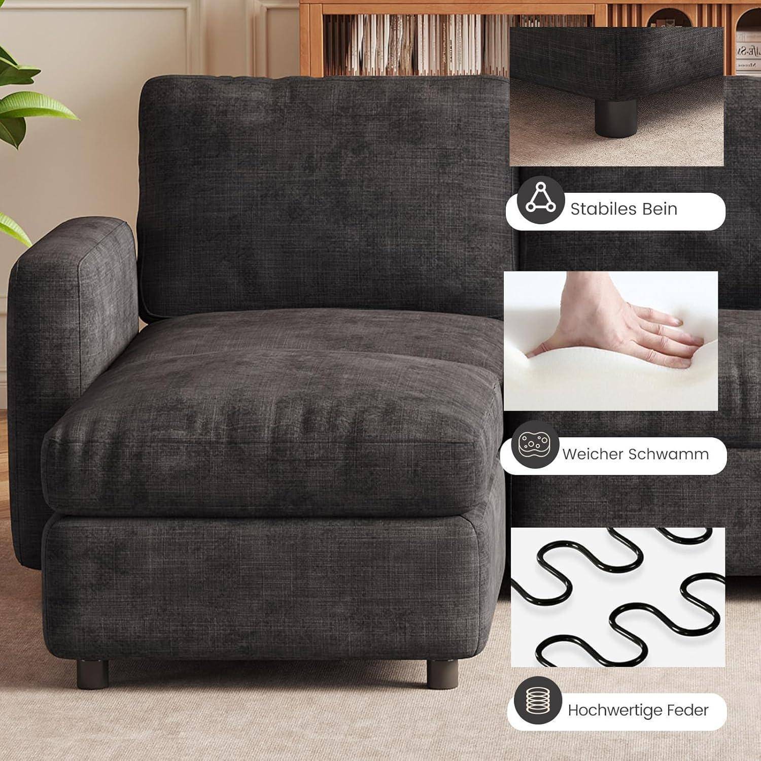 Guyii Modulares Ecksofa mit Stauraum und Hocker, Stoff Couch für Wohnzimmer, modernes Sofa mit Aufbewahrung, Bequeme Eckcouch zum Entspannen
