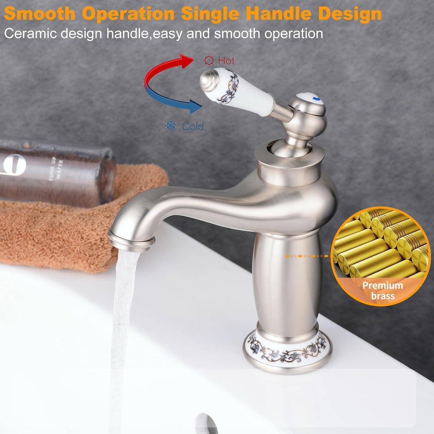 Beelee Elegant Wasserhahn bad Waschtisch Waschbecken Armatur Einhebelmischer Mischbatterie Badarmatur Waschtischarmatur, gebürstetes Nickel Gebürste